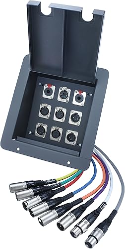 Empotrable en el piso etapa caja 4 XLR hembra, 2 XLR macho, 2 14" TRS y 1 CAT5  precableado