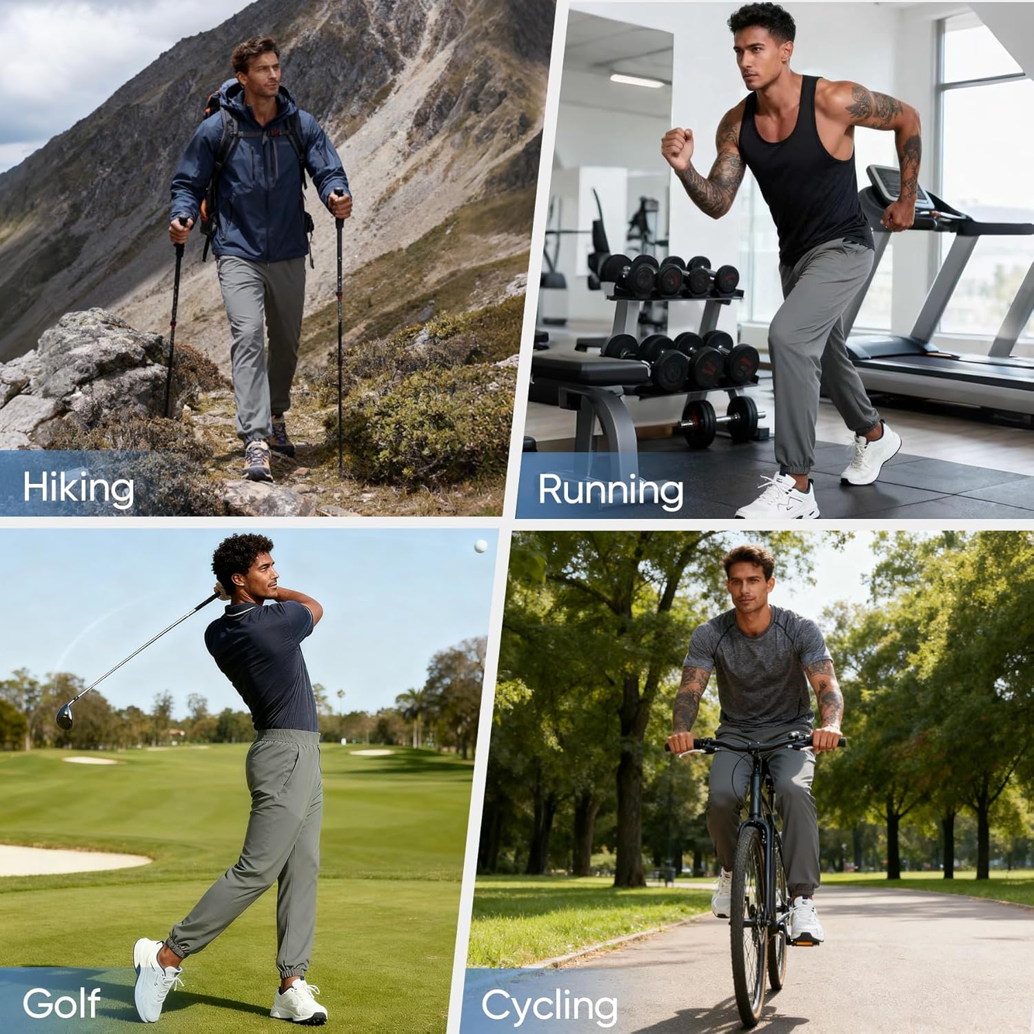 MERIDIANO Mens Hiking Pants Lightweight Quick-Dry Nylon Stretchy Joggers with Zipper Pocket Active Pants Outdoor Gym Travel