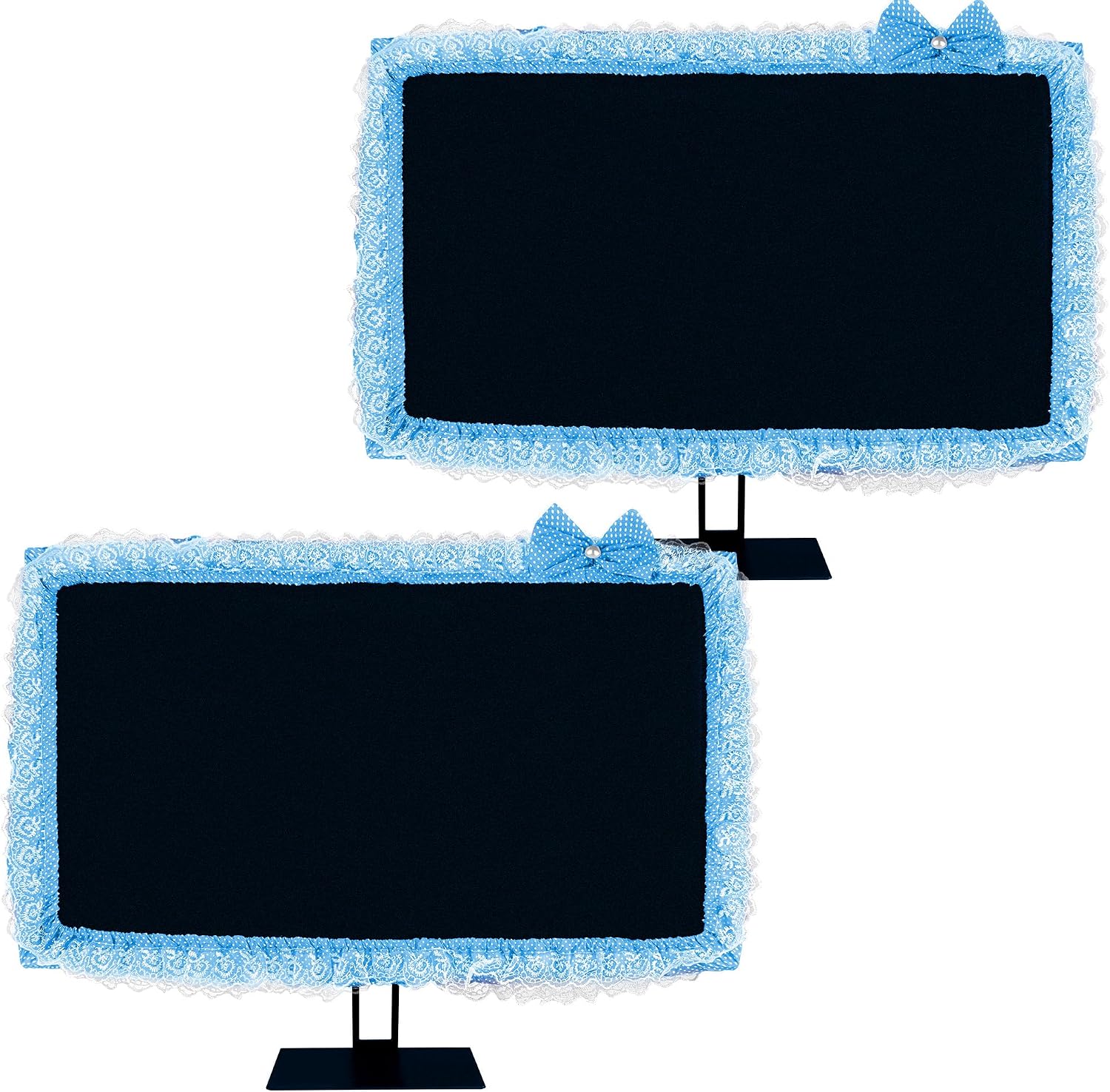 2 Pack Cute Computer Monitor Cover, 23''-26'' Elastic Monitor Dust Cover with Bow Knot, Lovely Monitor Accessories Screen Monitor Decoration for Tablet (Blue)