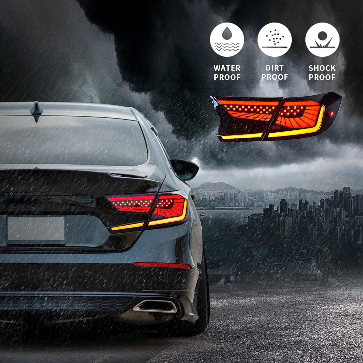 VLAND LED Starry Tail Lights Compatible For [ Honda Accord 10th Gen 2018-2022 ] Rear Lamps with Dynamic Animation, Smoked, Pair