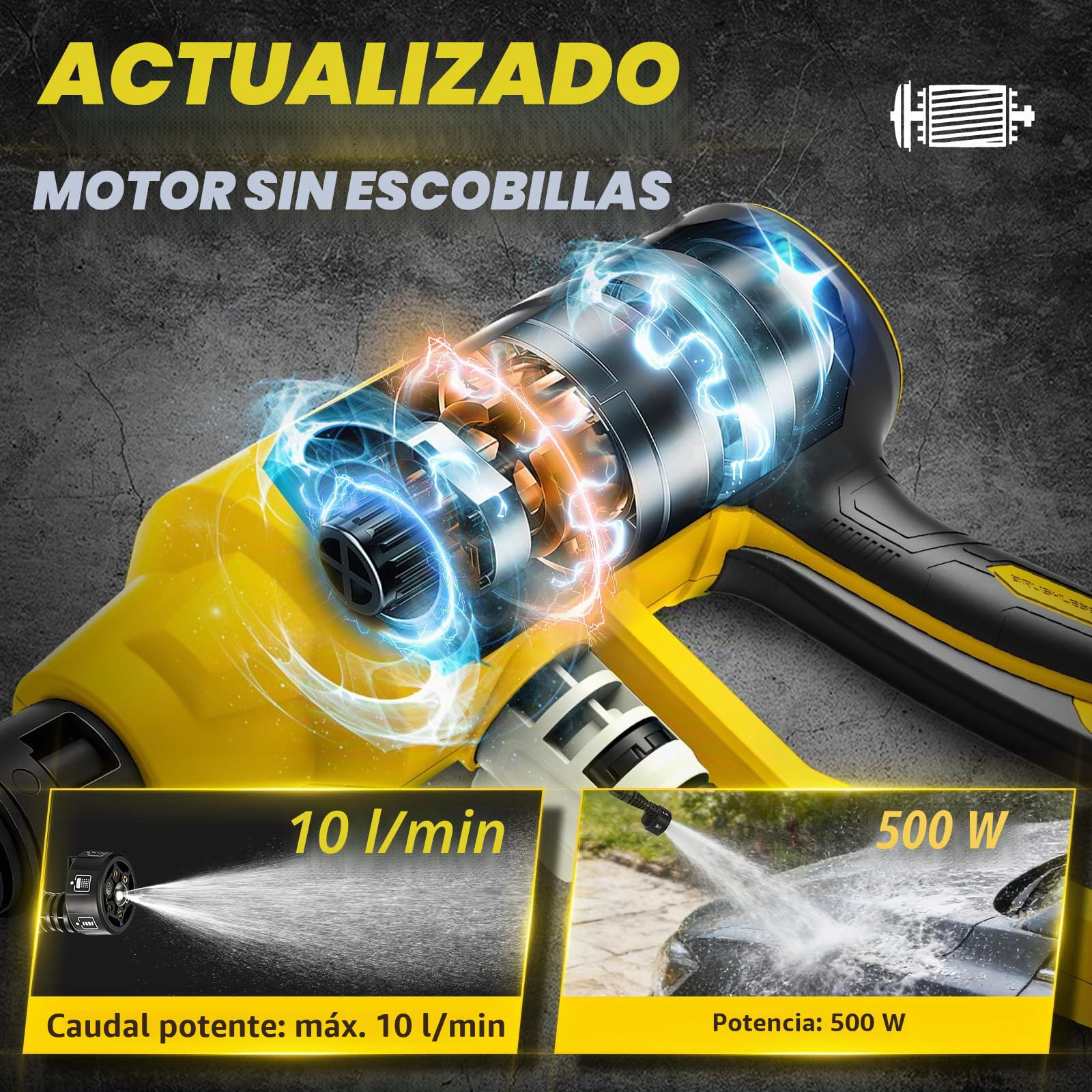 Hidrolimpiadora sin Cable Compatible con batería Dewalt 20V, 750 PSI Hidrolimpiadora portátil de Mano con cañón de Espuma con Boquilla 6 en 1 para Limpieza de Suelos de Coches y Paredes (sin batería)