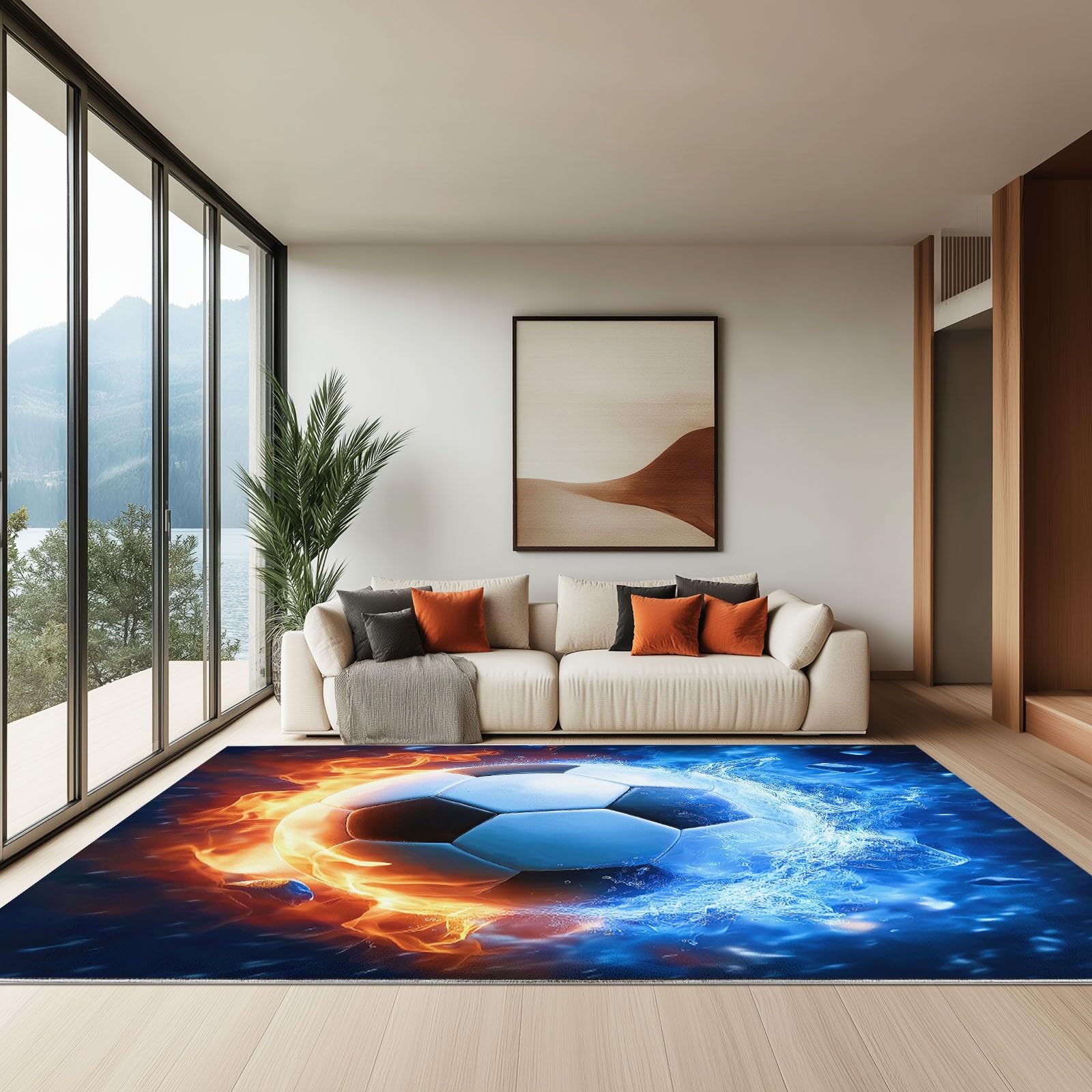 Genérico Miękki dywanik antypoślizgowy spód, na wiosnę lato abstrakcyjne dywaniki lód i ogień gry w piłkę nożną, 80 x 150 cm do kuchni salonu dekoracja niebieski