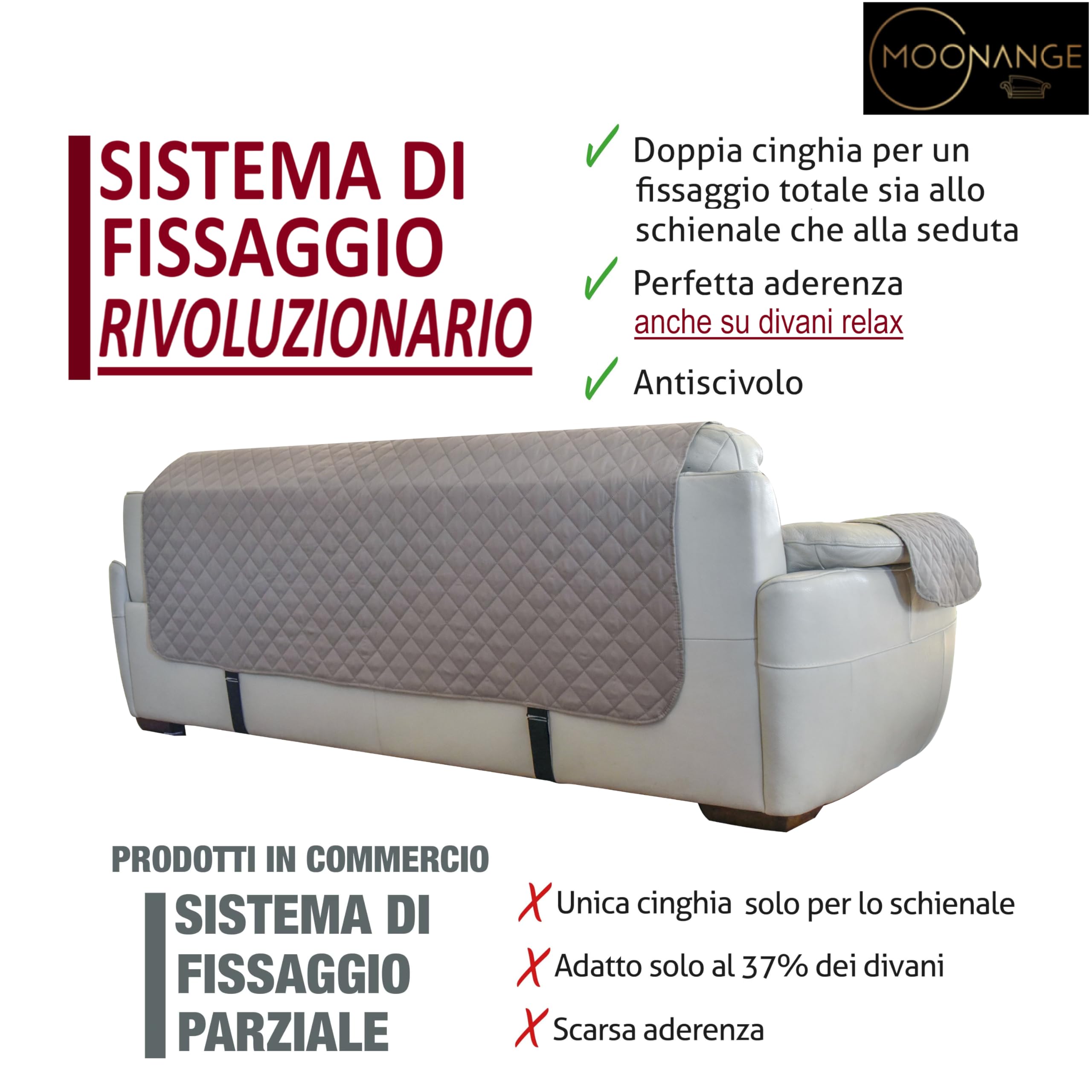 Moonange - Copridivano 3 Posti - Copridivano con Braccioli - Seduta 165 cm - Impermeabile - Reversibile - Antiscivolo - Antimacchia - Antigraffio - Antipelo - Copridivano moderno - Tortora Scuro