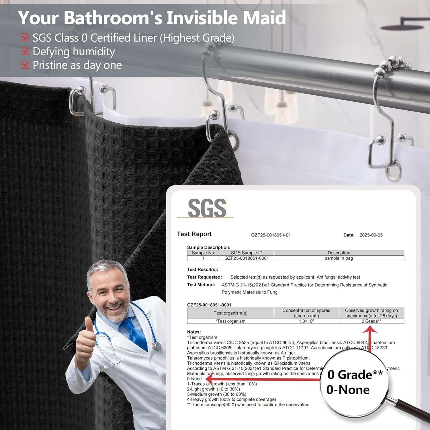 VANZAVANZU Luxury 3 in 1 Shower Curtain Set 3D Textured Waffle Weave Bathroom Curtain with Waterproof SGS Certified Fabric Liner & 12 Anti-Fall Stainless Steel Hooks, Machine Washable 72"x72" (Black)