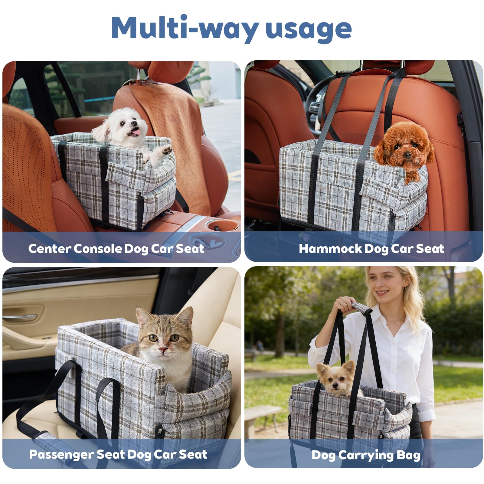 Dog Car Seat for Small Dogs - Portable Center Console Booster Seat with Anti-Collapse Design & Safety Tethers, Pet Travel Carseat Up to 15 lbs -Grey - image 4