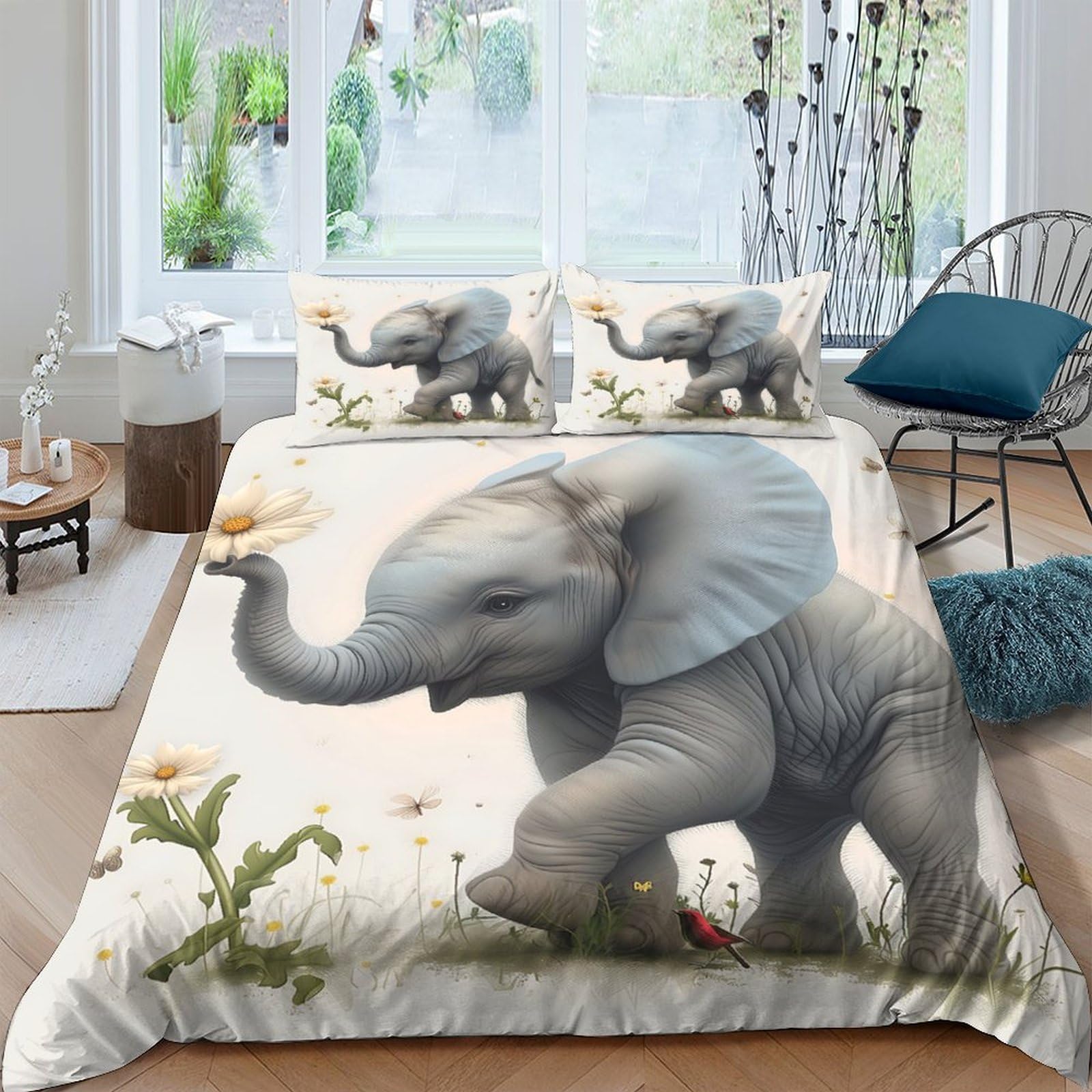 Ctjqhvkz Style-3 3D Printed Baby Elephant Fitted Sheet Microfiber Soft Anti-Slip Animal Motif Bed Sheet For Bedroom Guestroom Decor Single（135X200cm）