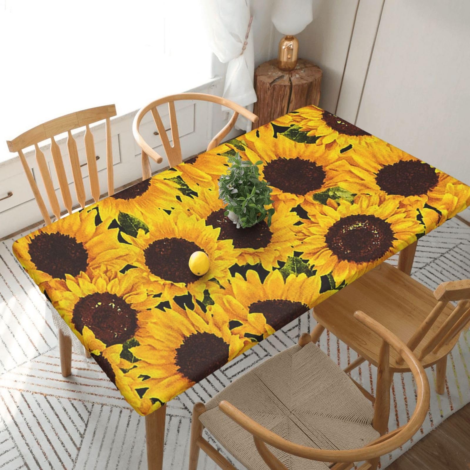 BNVSADC Yellow Sunflowers Printed 5FT Tablecloth Polyester Kitchen Water Resistant Table Cloth Dining Table Decoration Table Covers, 152x76 CM