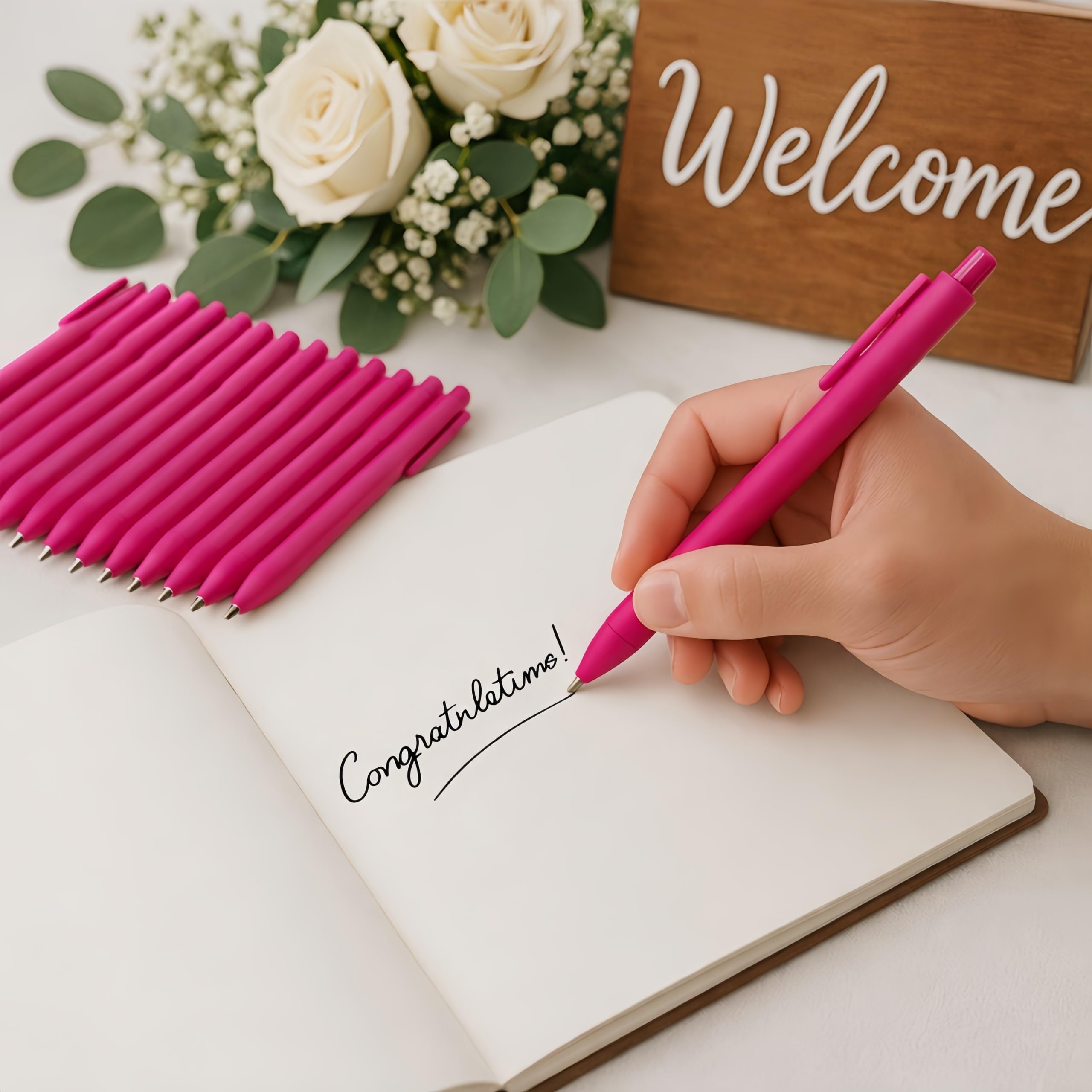 100 Stück Kugelschreiber Bulk - Hot Pink - Niedliche Stifte Bulk mit schwarzer Tinte - glattes Schreiben für Brautparty & Büro