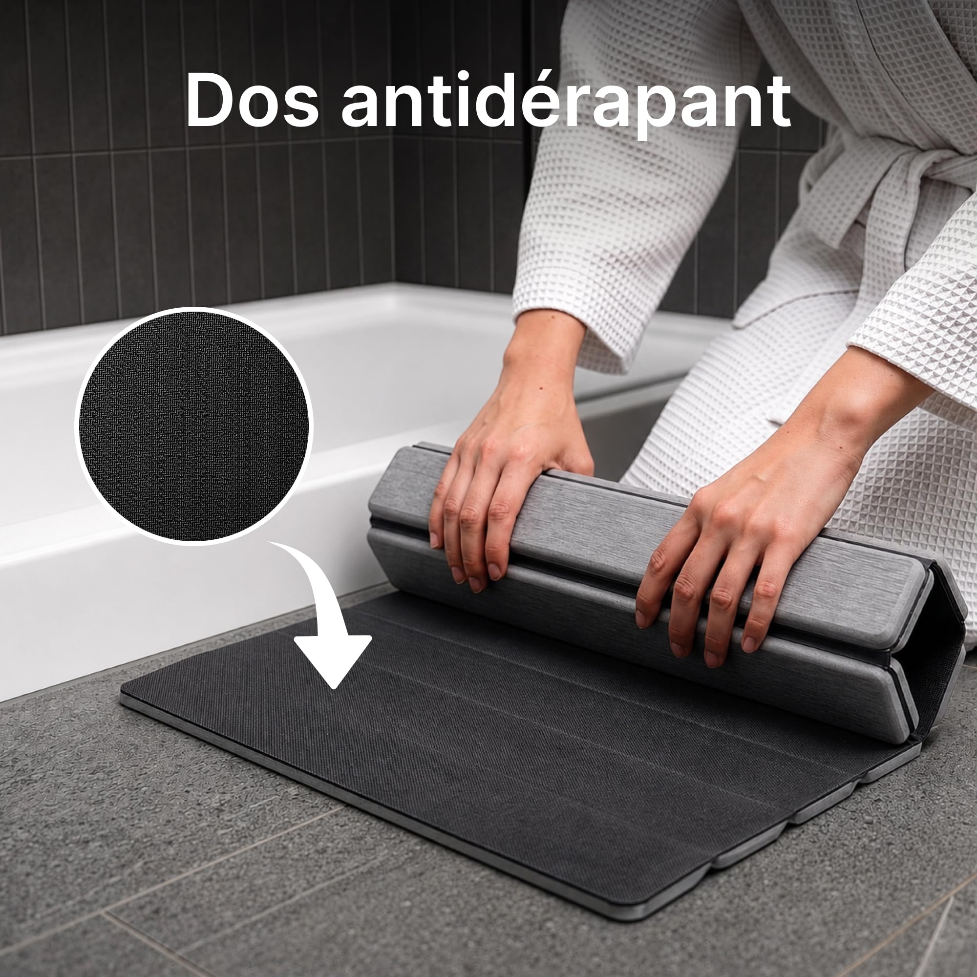 Minismus Tapis de Bain Enroulable en Diatomite 60x40cm- Tapis Pierre Absorbante et Antidérapant - Tapis de Douche Séchage Rapide Sortie de Douche (Gris Clair)