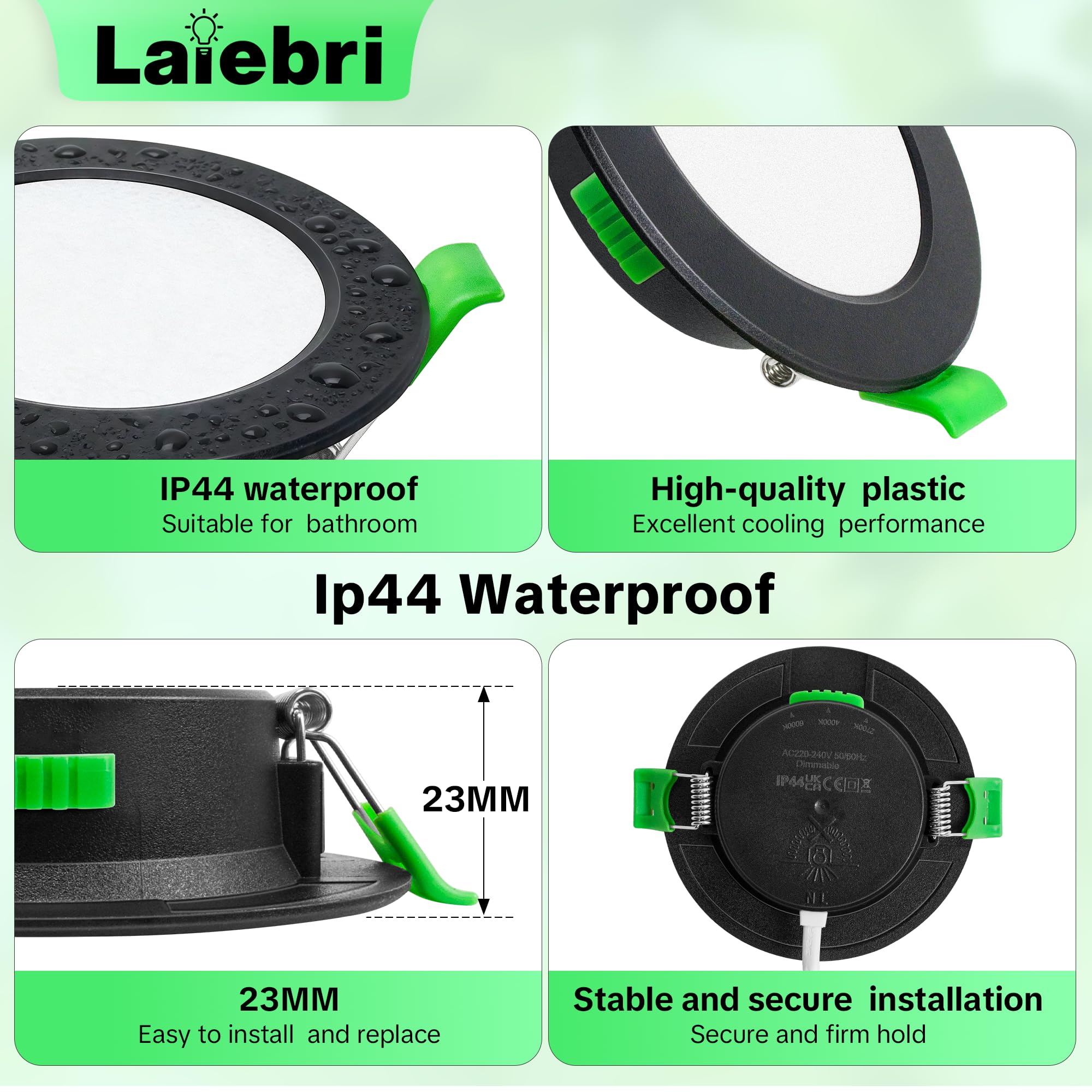 Led Einbaustrahler 230V Schwarz Extra Flach IP44 5W 500LM 2700K/4000K/6000K Ø68-75mm Deckenspots