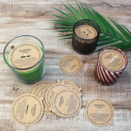 Miniatura 4 de CandMak Cubiertas antipolvo para velas, 160 piezas impresas de papel kraft con tapa antipolvo con lengüeta para hacer velas (3.125 pulgadas)