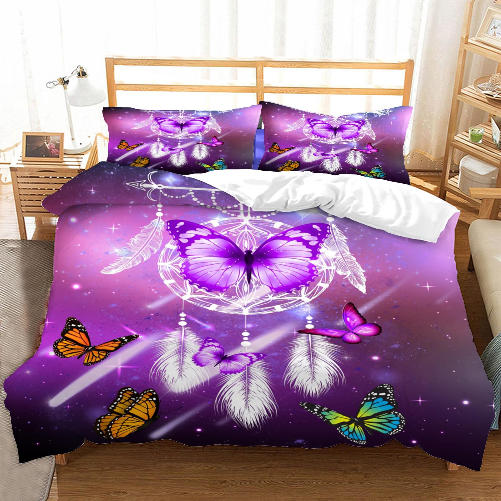 Housse de couette 220x240 attrape rêve ado et adulte parure de lit 2 personnes microfibres