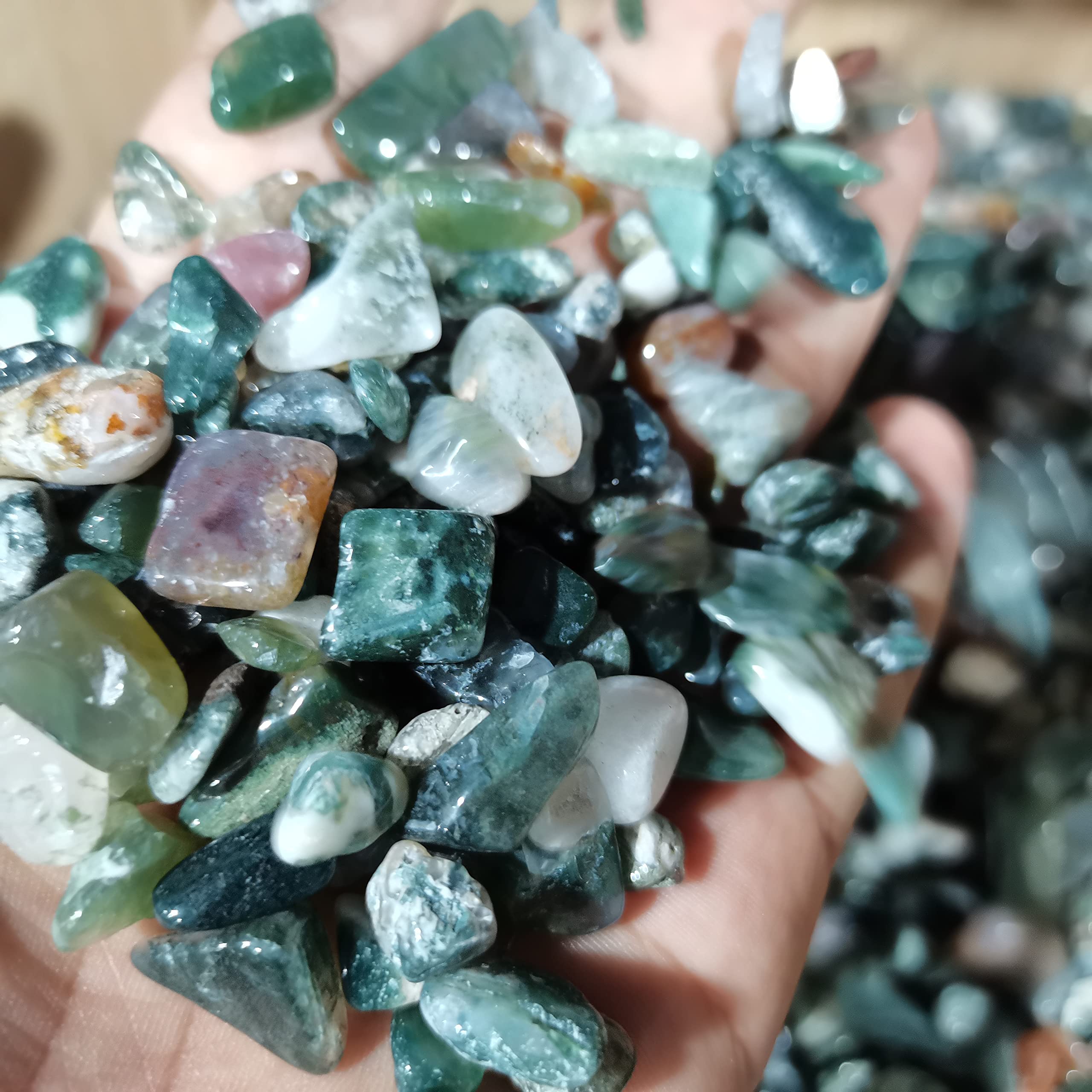 Espécimen curado 500g Ágata acuática Natural Original Piedra Verde Cristal Grava Decoración for el hogar Jardín Maceta Espécimen Budismo como Regalo decoración hogareña (Size : 50g)