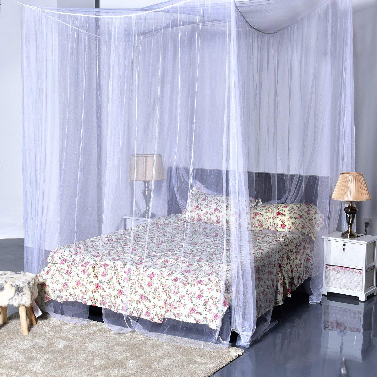 Anaya Mosquito Net White, 6.5x6.5 ft 4 Corner Post Bed Canopy, Quick and Easy Installation for King Size Beds Large Queen Size Bed Curtain, (Model: NEW-DIV-033) 1