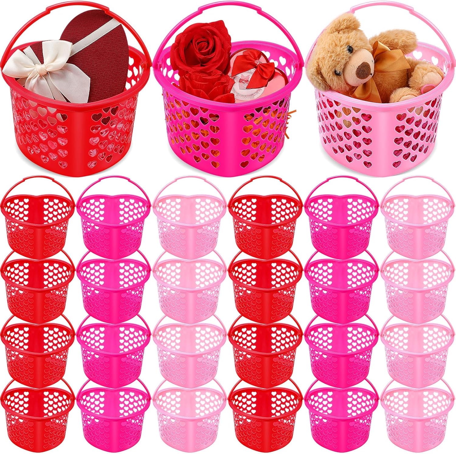 Dandat 24 Pcs Valentine's Day Baskets Bulk Plastic Heart