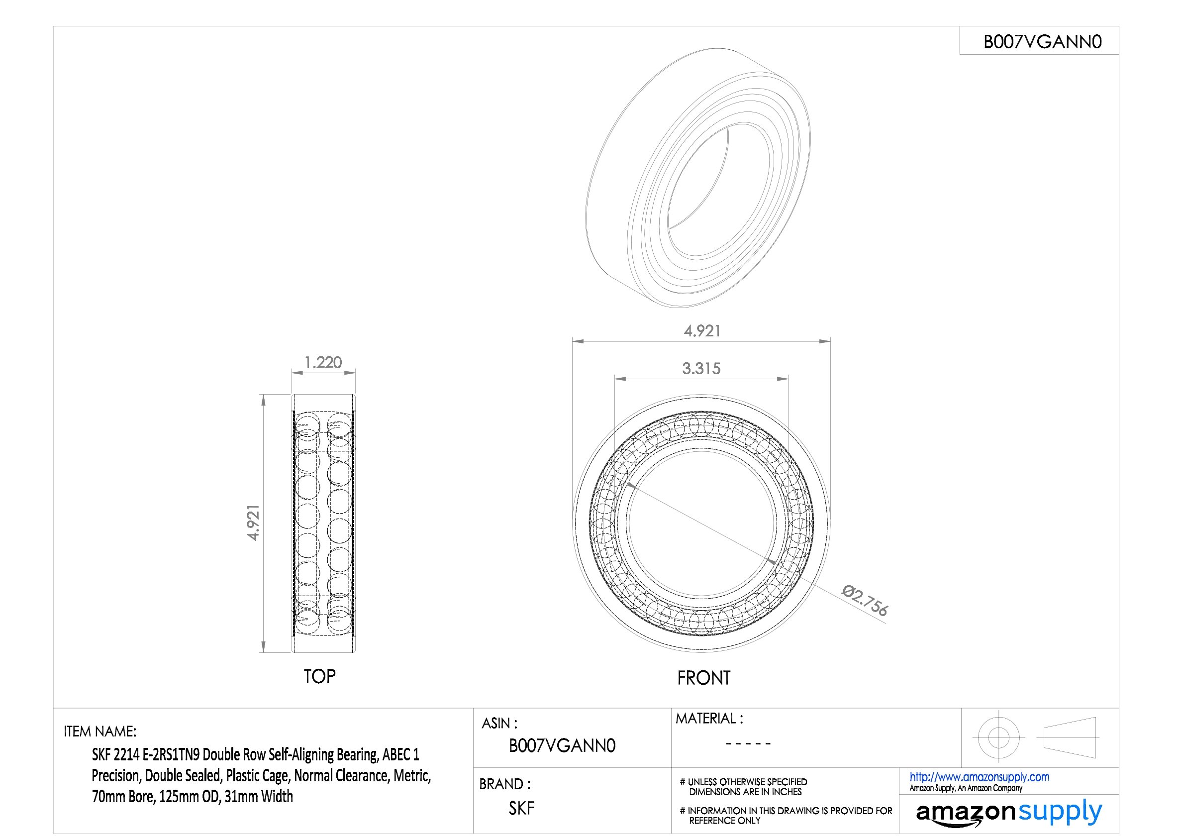 SKF 2214 E-2RS1TN9 - Rodamiento de bolas autoalineante