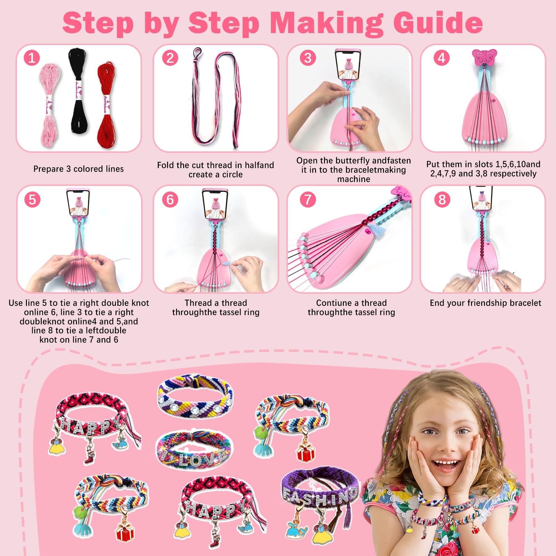 GUYUWE Kit per Braccialetti Ragazza, DIY Kit di Braccialetti dell'Amicizia per Bambina, Crea Braccialetti Bambina per ragazze dai 8 ai 12 anni Bambina Regalo Compleanno