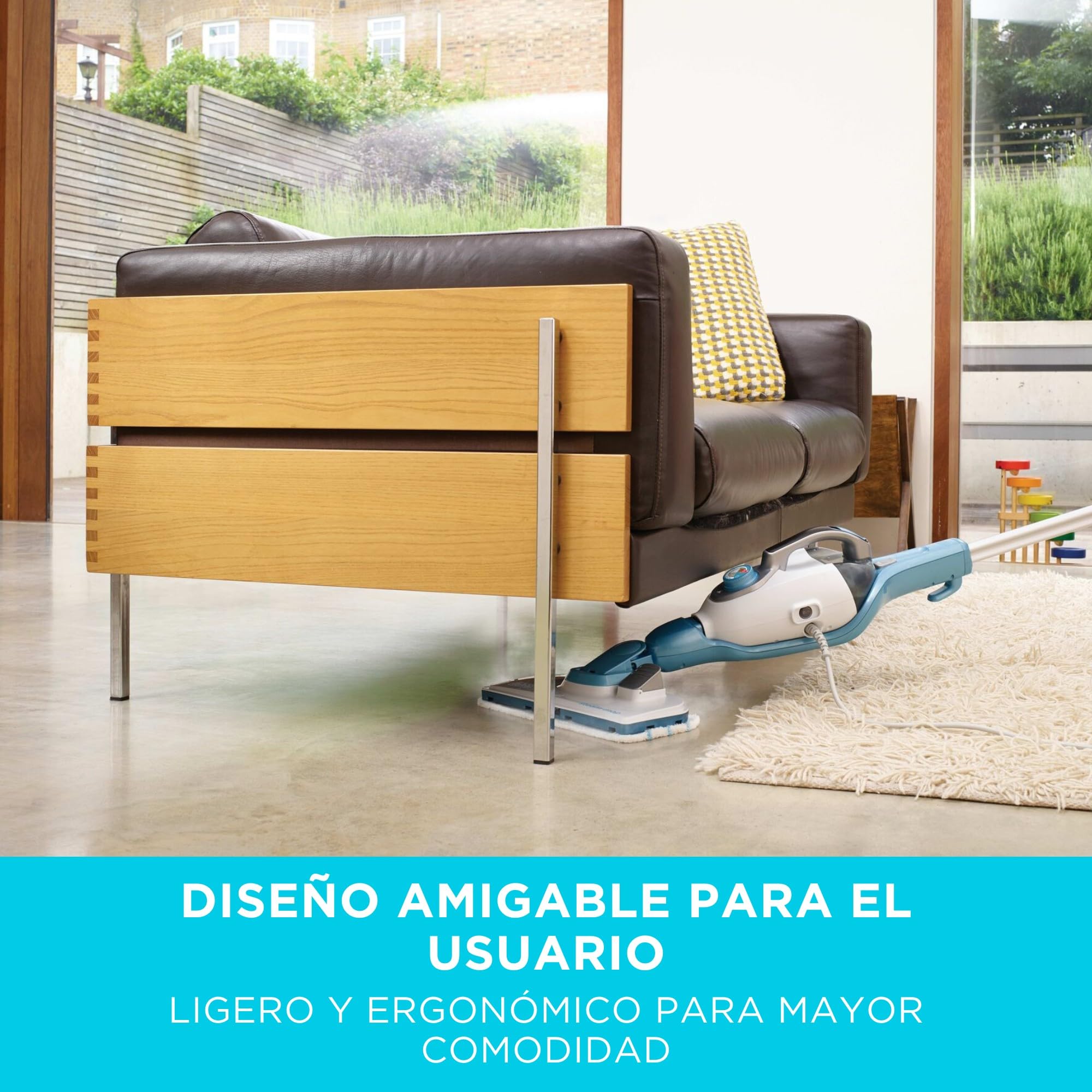 BLACK+DECKER Balai Vapeur Filaire 1300W 12 Accessoires, Blanc/Bleu Ciel, FSMH1321JSM-QS