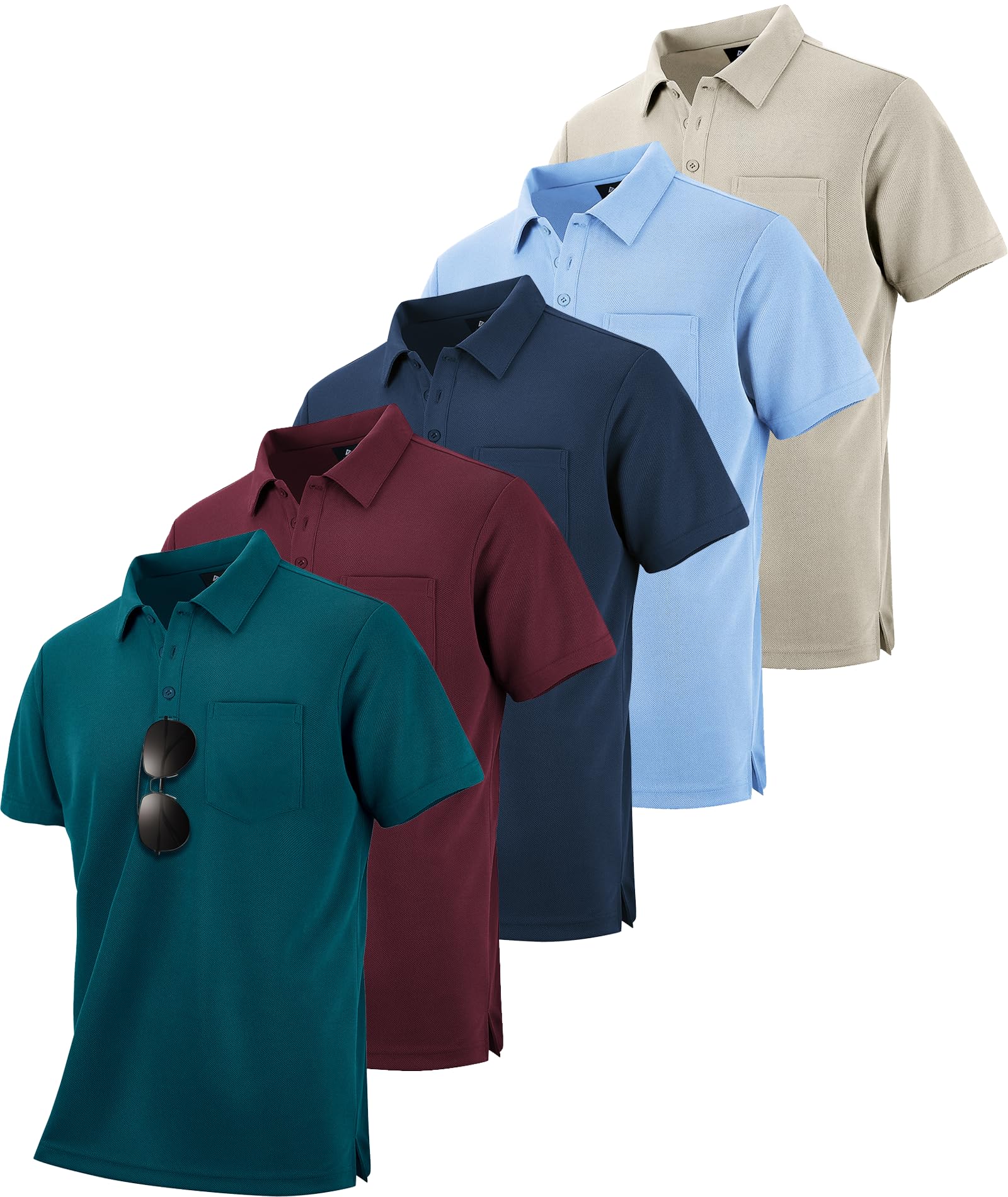 SCODI 5 Pack Mens Pocket Polo Shirts Short Sleeve Multipack Golf Shirt for Men Moisture Wicking Casual Athletic Work T-Shirts