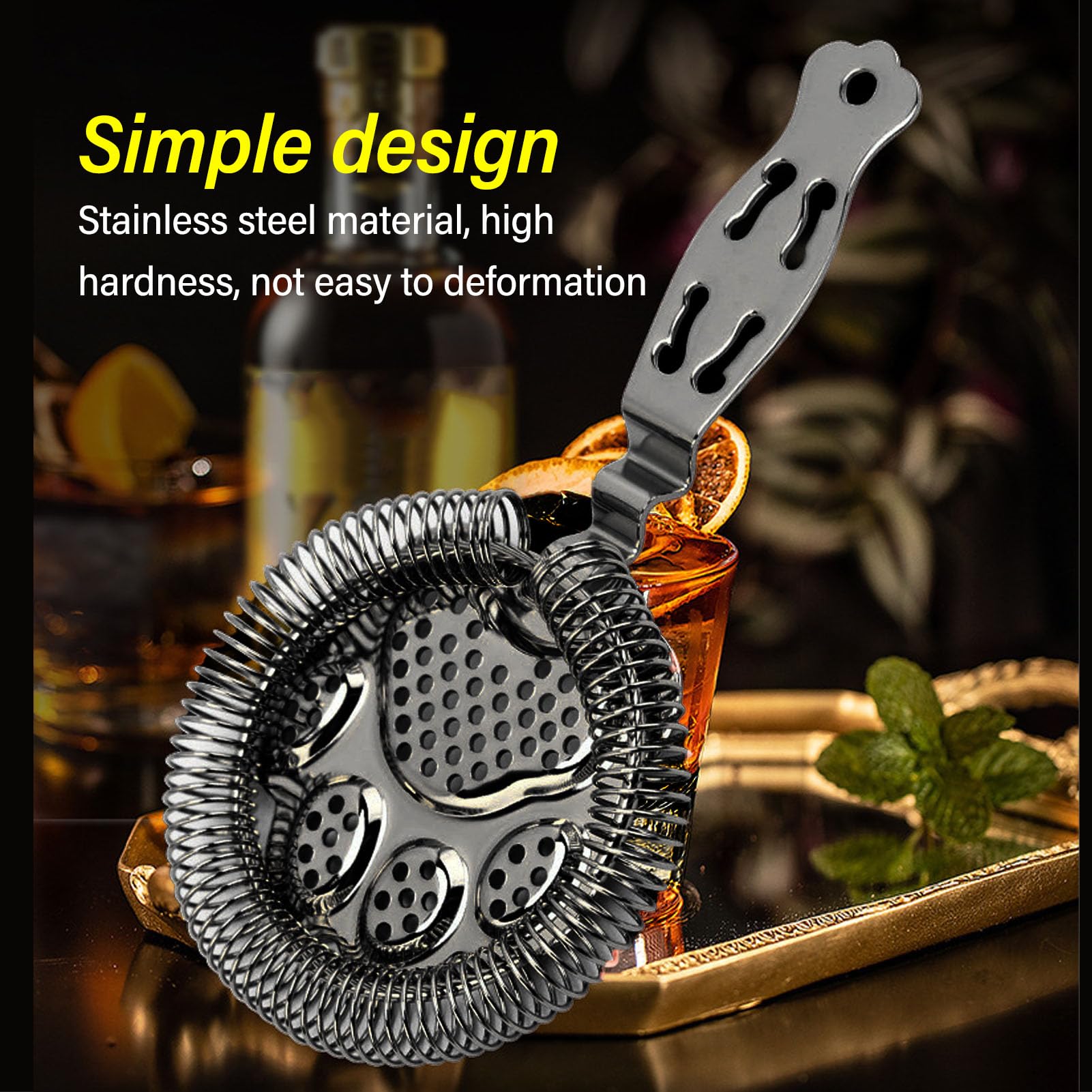 2PCS Cocktail Strainer, Bar Strainer 304 Stainless Steel Drink Strainer Fine Mesh Strainer Cocktail Tools Filtering Tool for Home Bar (Black)