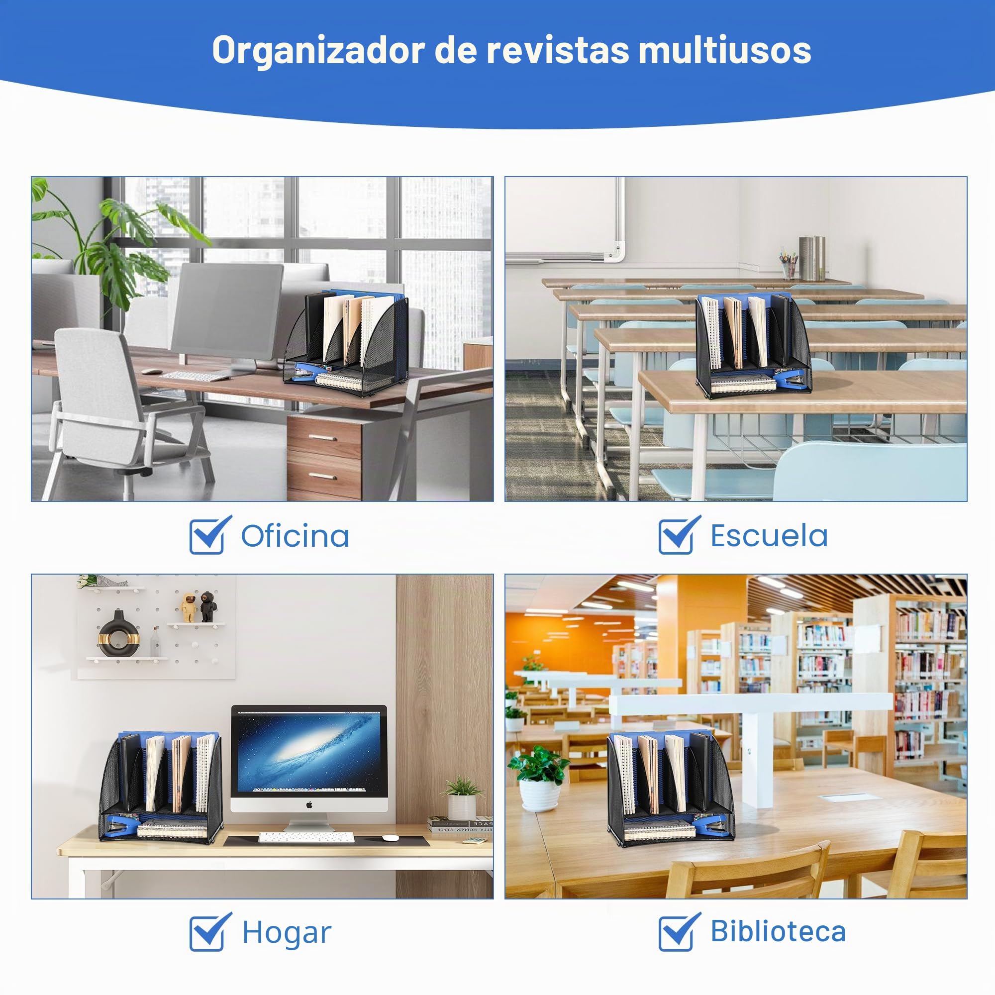 TQVAI Organizador Escritorio 6 Compartimentos Bandejas Oficina Papeles A4 Documentos Revistero Material Oficina y Papeleria Organizador, Negro