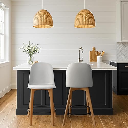 Miniatura 10 de 2xhome Juego de 2 taburetes de bar de altura de mostrador | Asiento de plástico moldeado moderno de mediados de siglo | Patas de madera maciza con