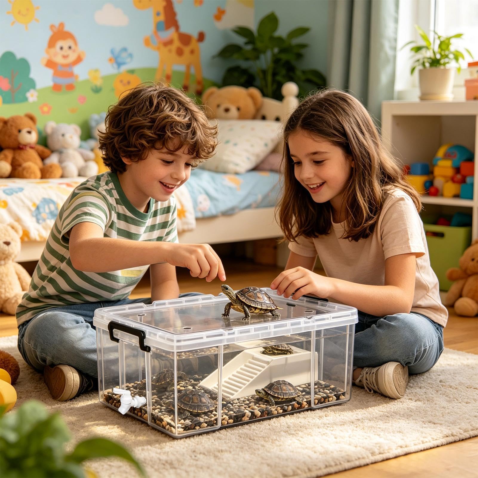 Zbiornik dla żółwi Przezroczyste terrarium mieszkalne dla żółwia lądowego | Przestronne Akwaterrarium Do sypialni, salonu, apartamentu, domu, akademika, biura i klasy szkolnej