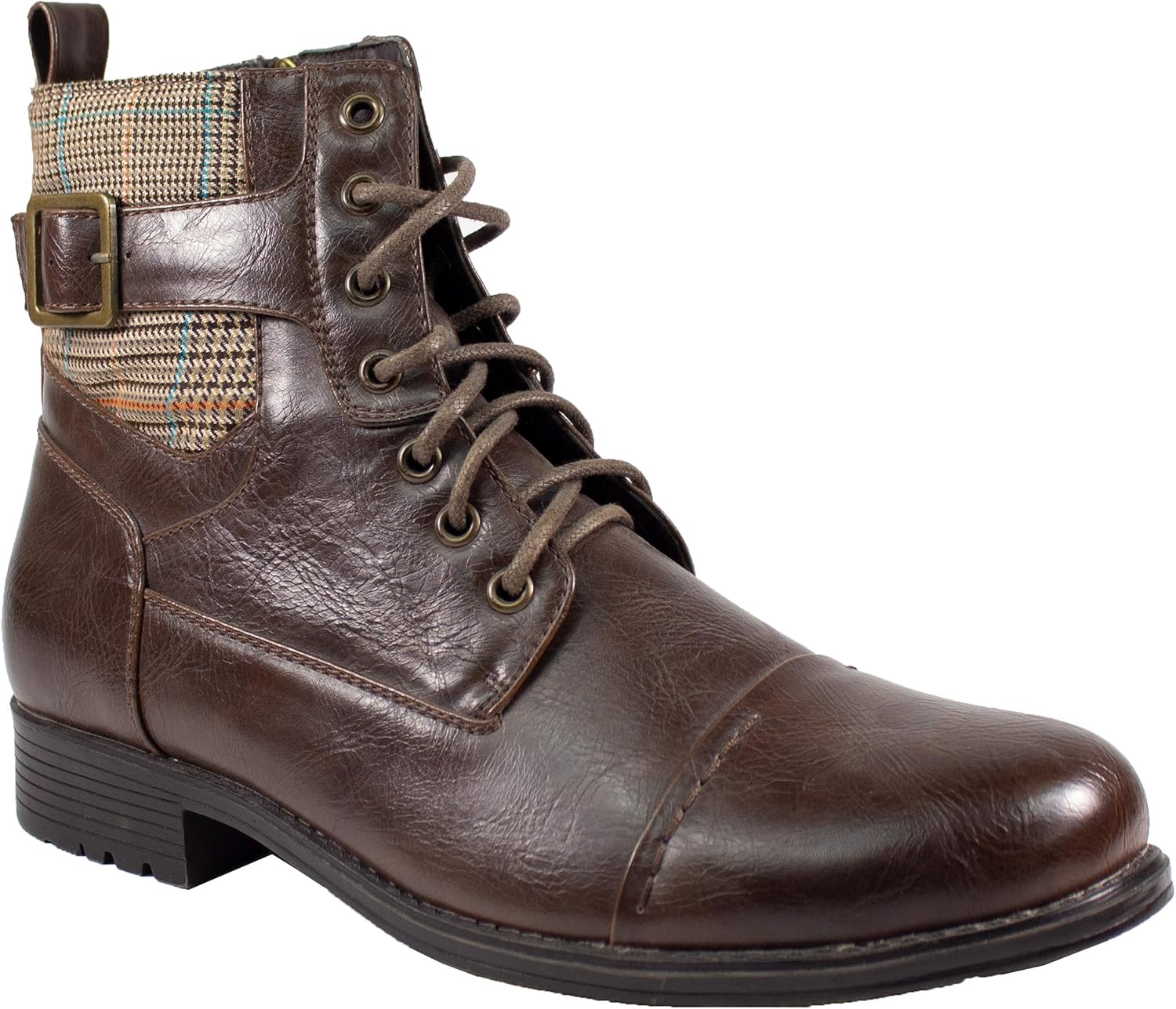 ARIDER Men's Motorcycle Combat Boots Lace Up Durable Ankle Zipper Closure Men Boot (Brown