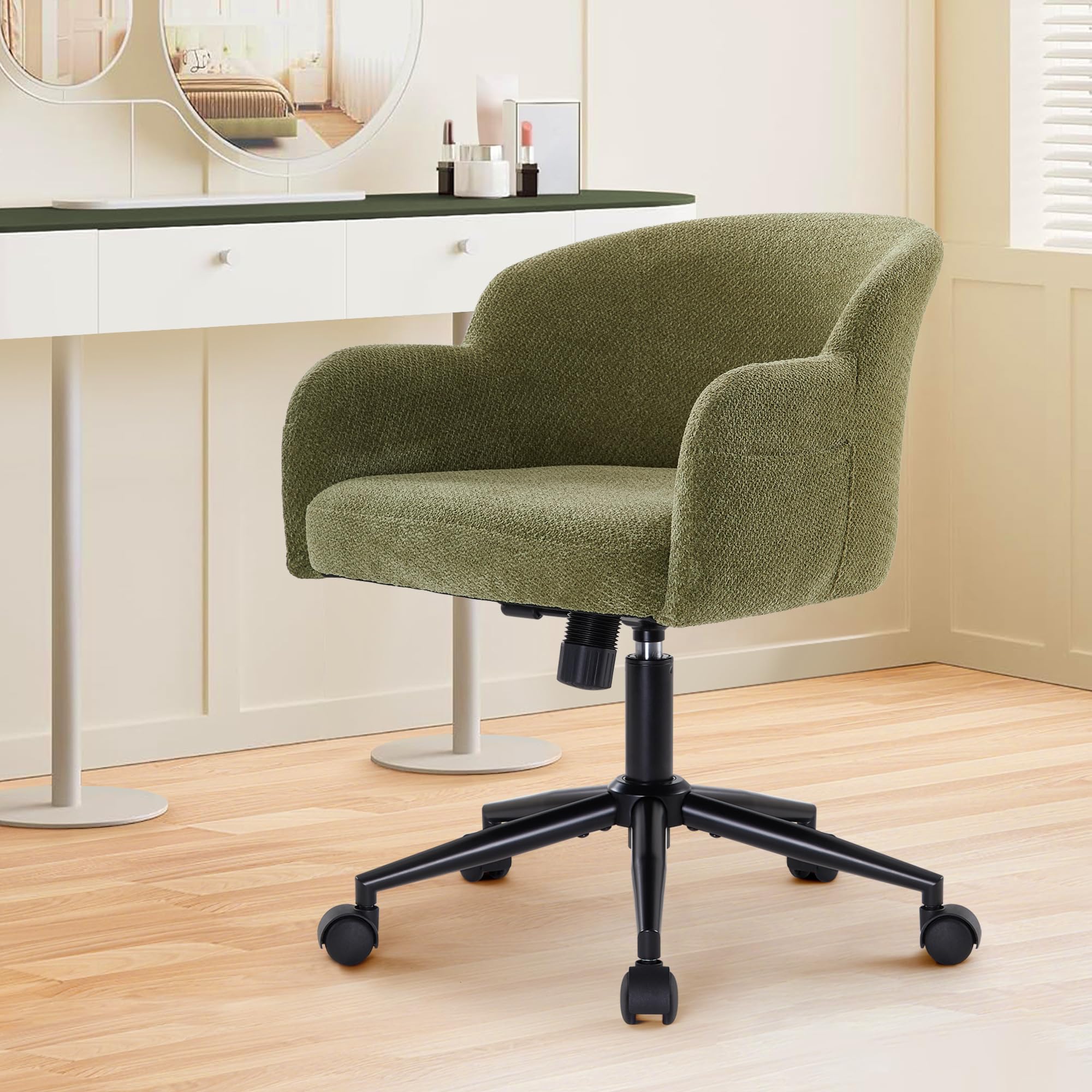 IWMH Bürostuhl,Schreibtischstuhl,Modern Homeoffice Stuhl mit Seitentasche | Höhenverstellbarer Schminkstuhl, Drehstuhl für Arbeitszimmer, Schlafzimmer und Dressingraum (Grün)