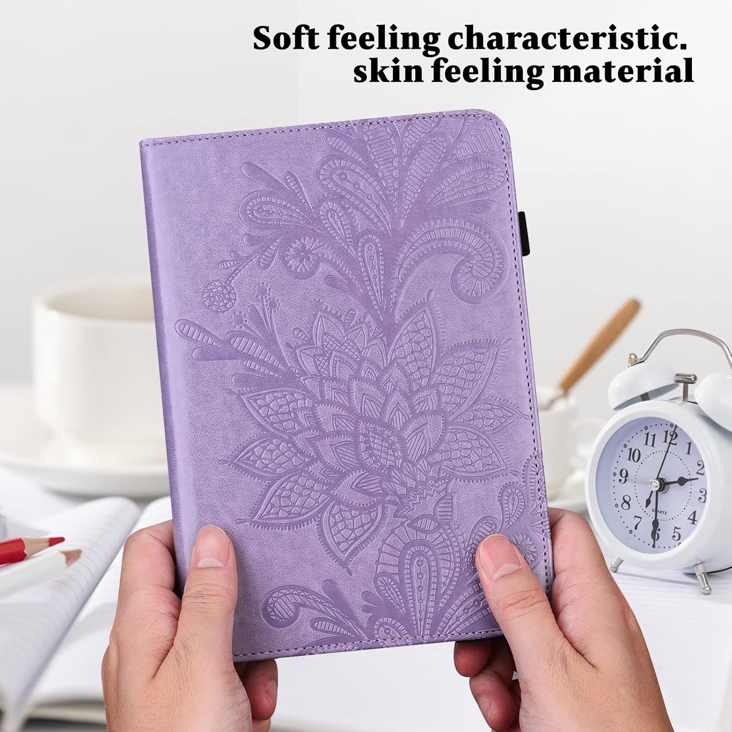 Case for Samsung Galaxy Tab A 10.1 2019,Embossed Design Lace Floral PU Leather Folio Flip Stand Case with Elastic Band for Galaxy Tab A 10.1" Tablet 2019 (SM-T510/T515/T517) - Purple