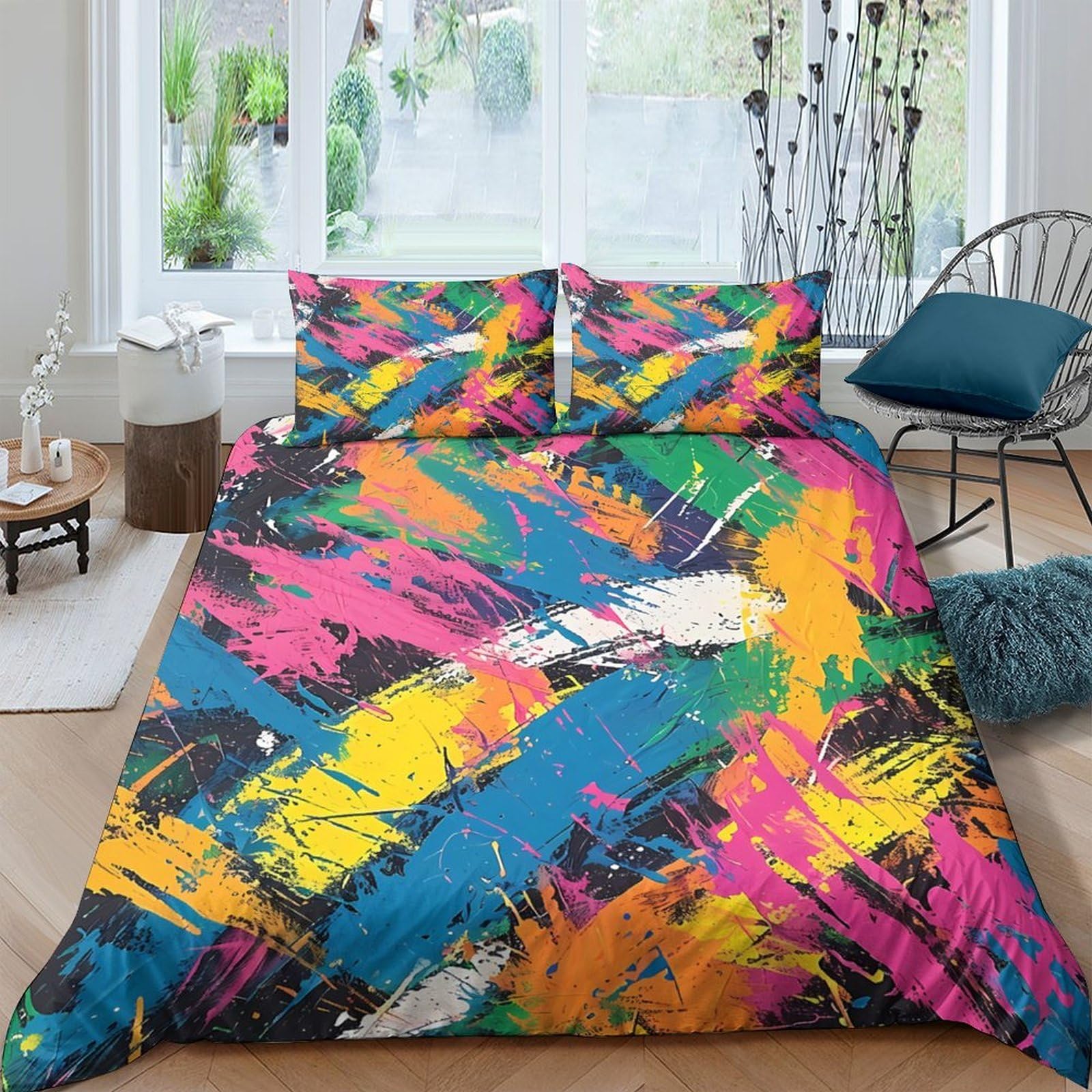 Ctjqhvkz Style-2 3D Printed Color Splash Fitted Sheet Microfiber Modern Graffiti Mattress Cover For Bedroom Dorm Protection Decor Single（135X200cm）