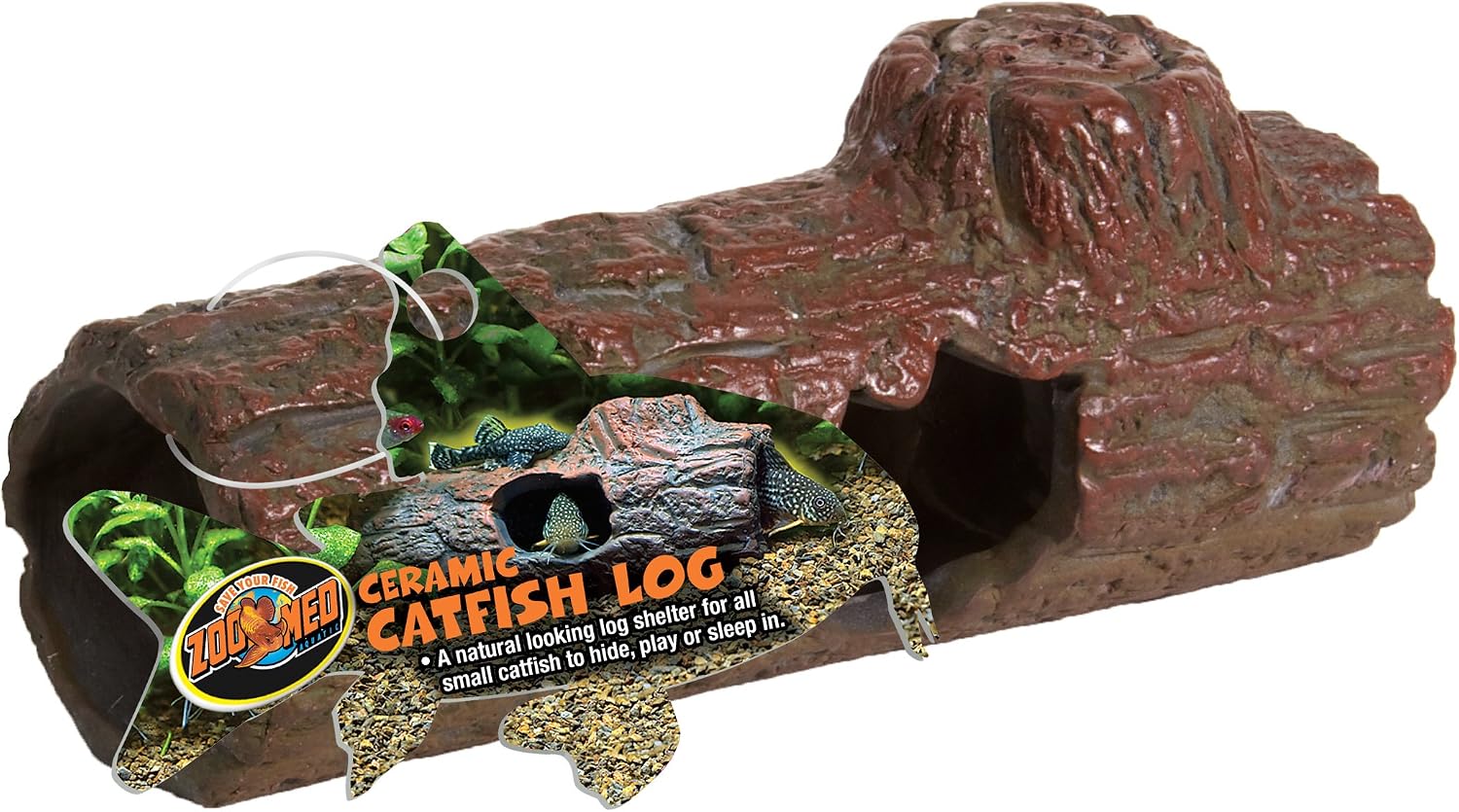 Zoo Med Ceramic Sinking Catfish Log, 6.45-Inch