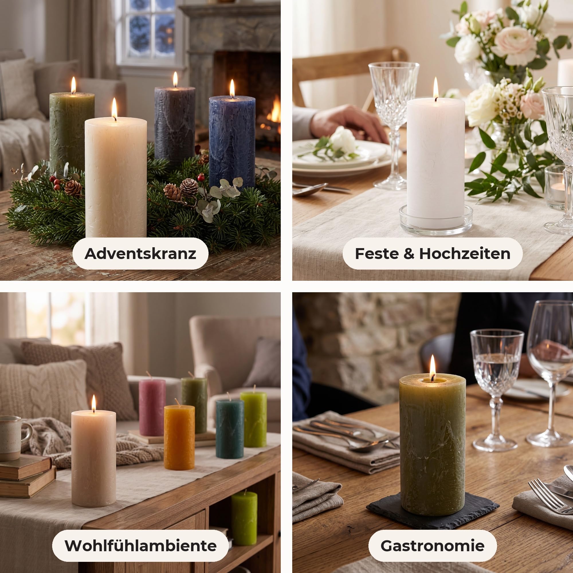 Safe Candle - Candele a colonna Rustic, 140/70 mm, colore bianco