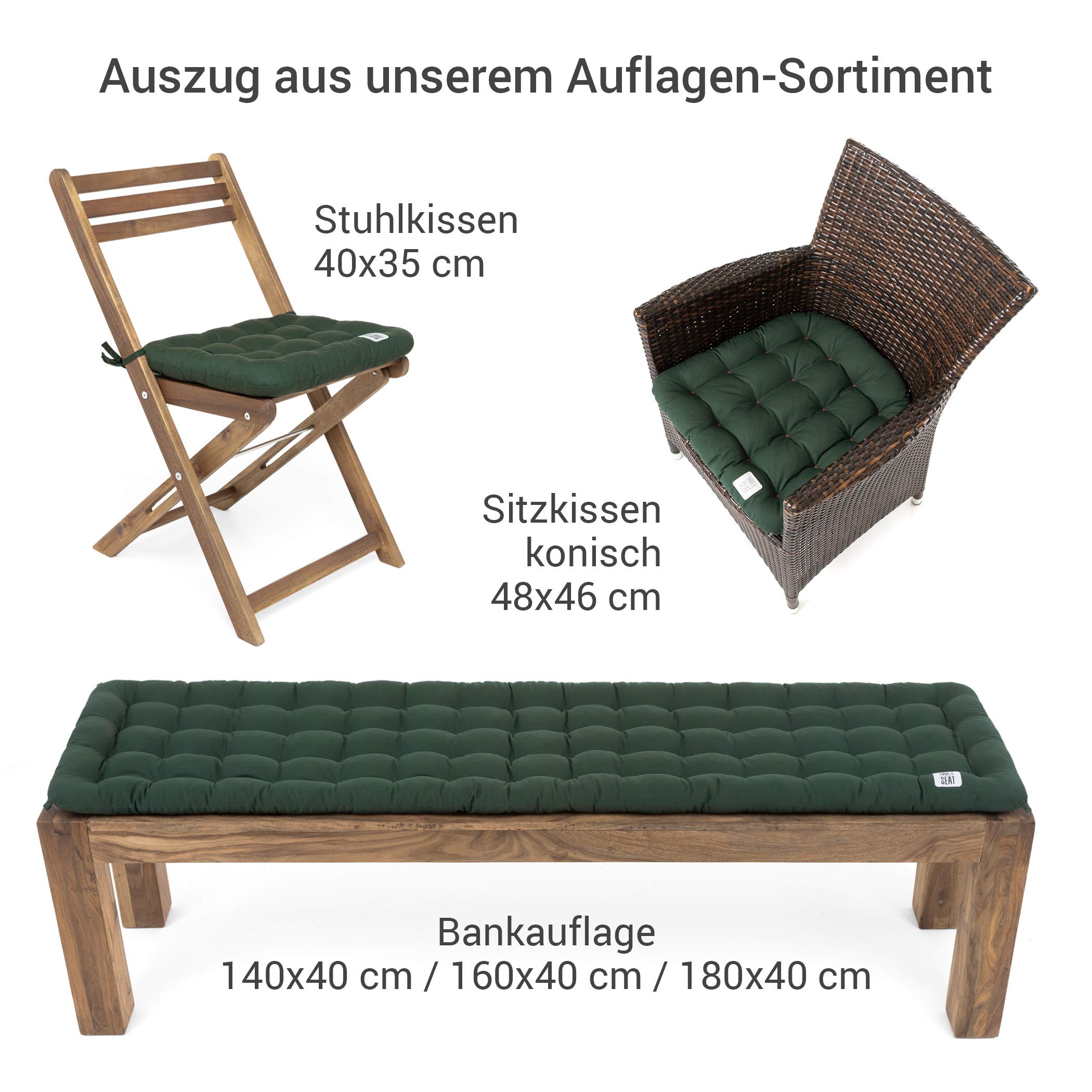 Poduszka na ławkę, wygodna poduszka do siedzenia – ortopedyczna nakładka na siedzisko, nadaje się do prania w temperaturze do 95°C, wyprodukowano w Niemczech (zielony mech, 160 x 40 cm)