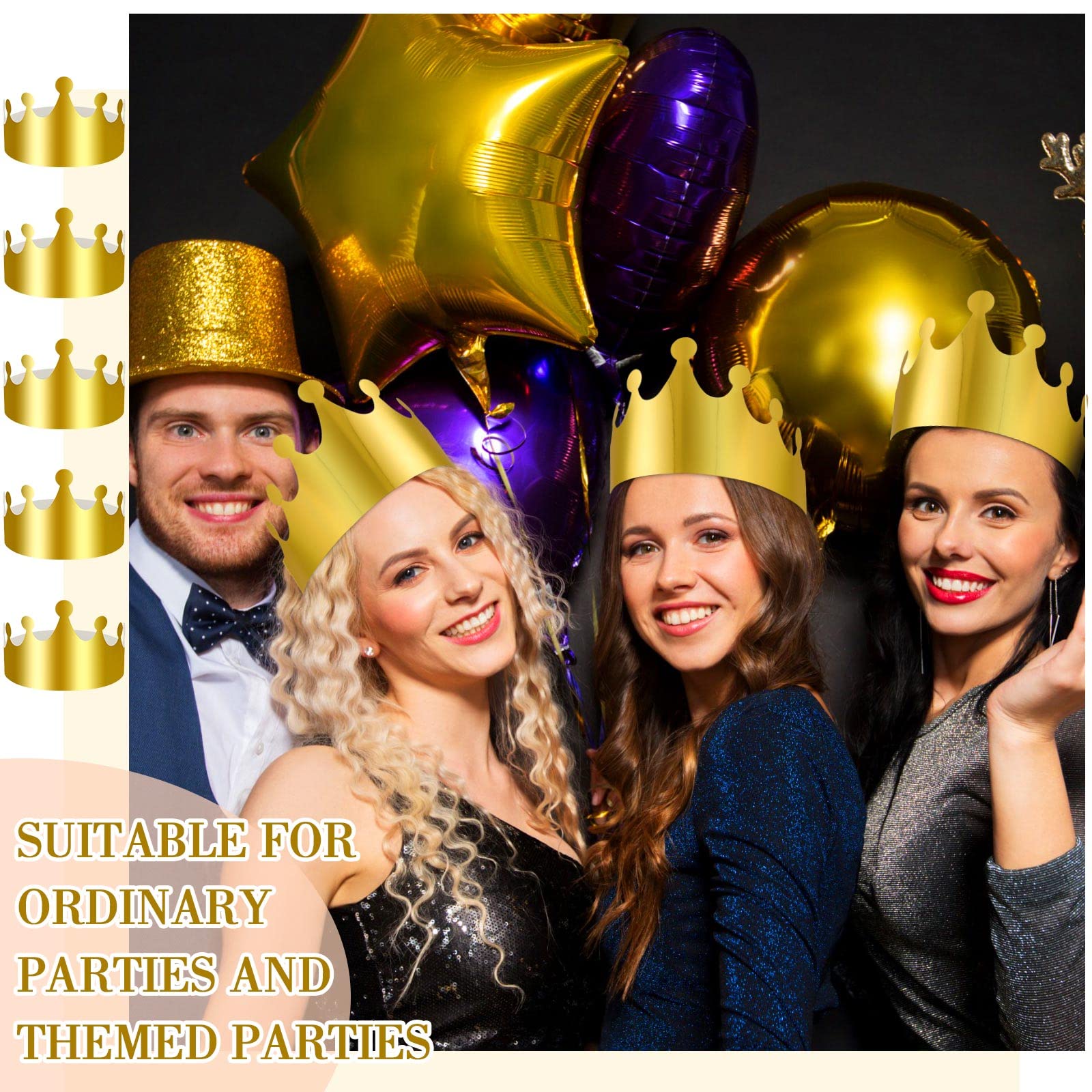 100 coronas de papel doradas para cumpleaños, Año Nuevo, coronas de fiesta, corona de rey, sombreros de papel a granel, suministros de celebración para niños y adultos (estilo elegante)