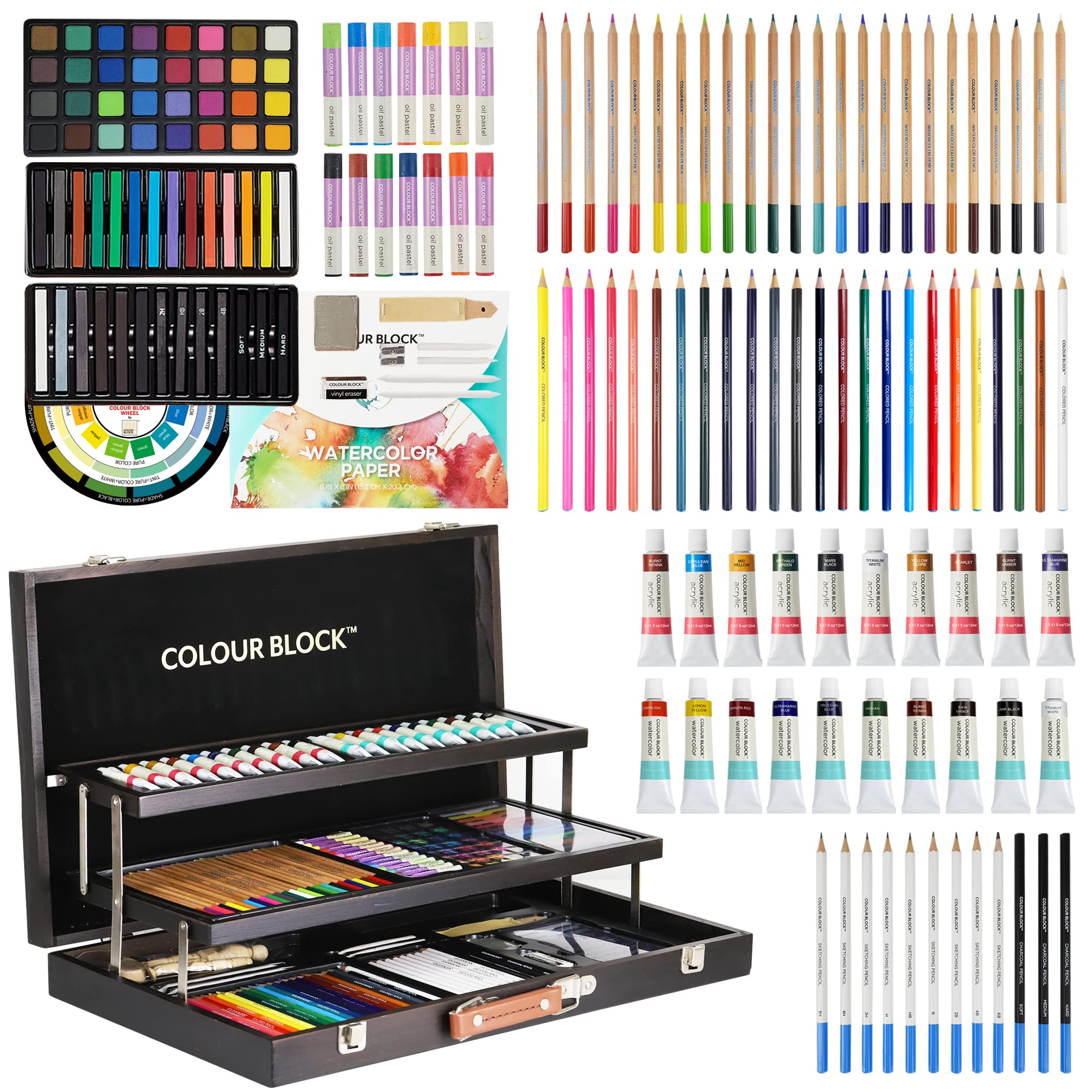 COLOUR BLOCK 181 pc Mixed Media Art Set in Wooden Case Soft & Oil