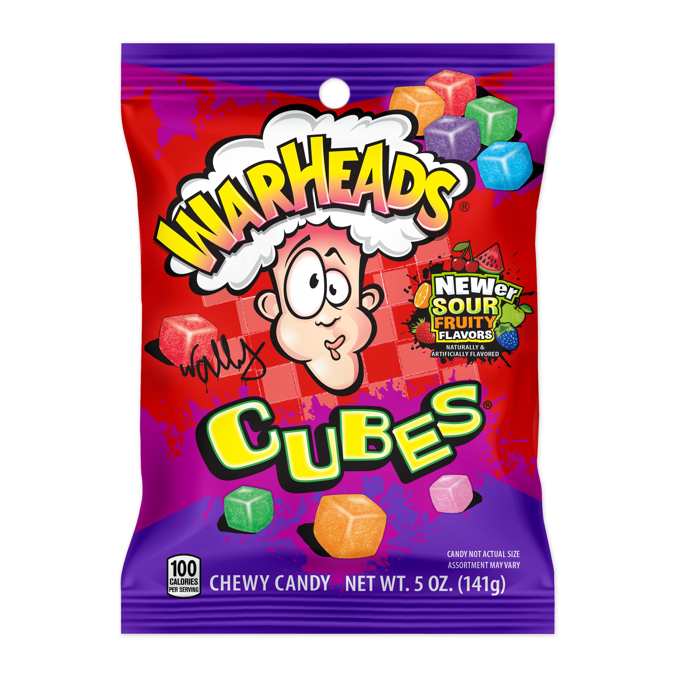 WARHEADS Cubes - Sour Sweet & Fruity Chewy Candy - Orange, Watermelon, Blue Raspberry, Black Cherry, Strawberry & Green Apple Flavors - 5 oz. Bag