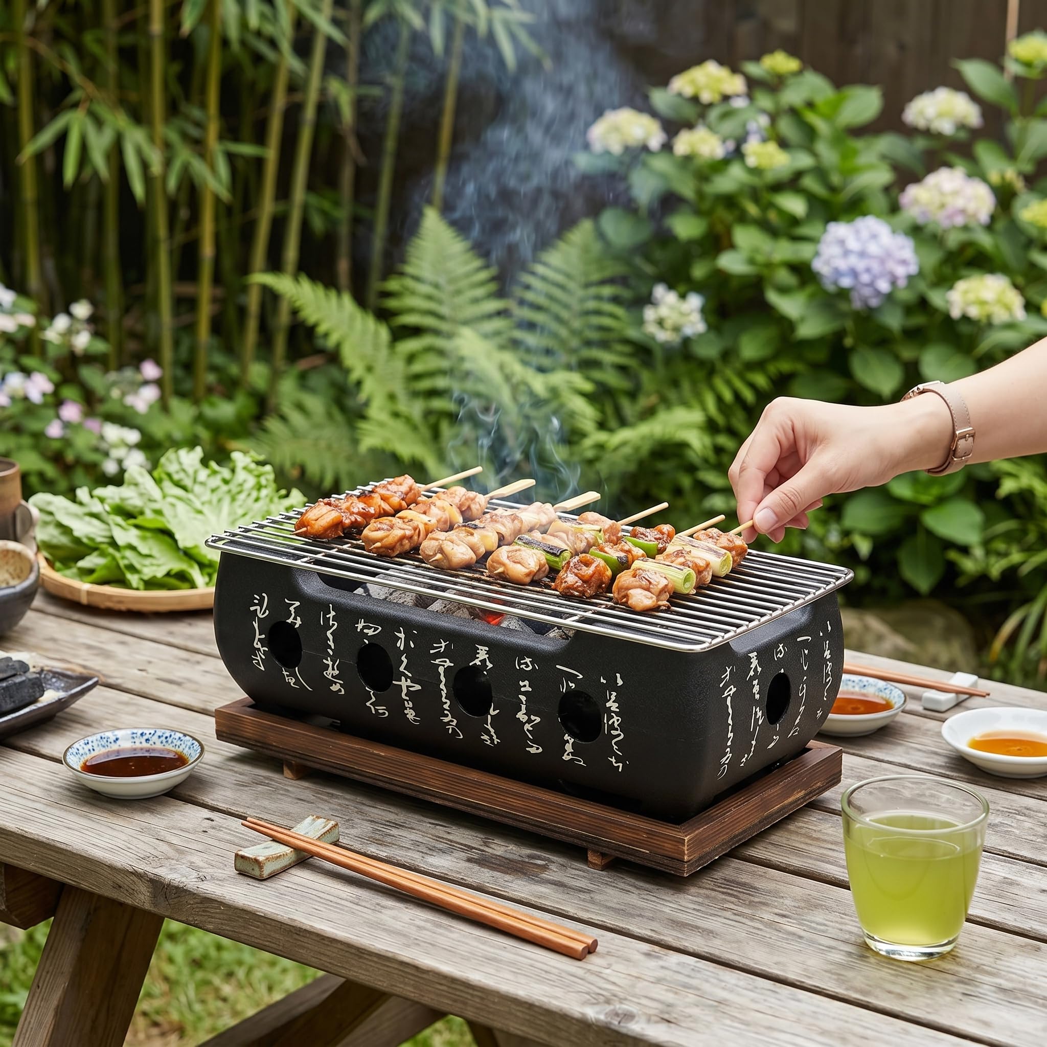 Yosoo Health Gear Parrilla de Barbacoa Japonesa Portátil, Estufa de Carbón de Aleación de Aluminio con Malla de Alambre para Barbacoa en Casa de Camping Yakitori (XL)