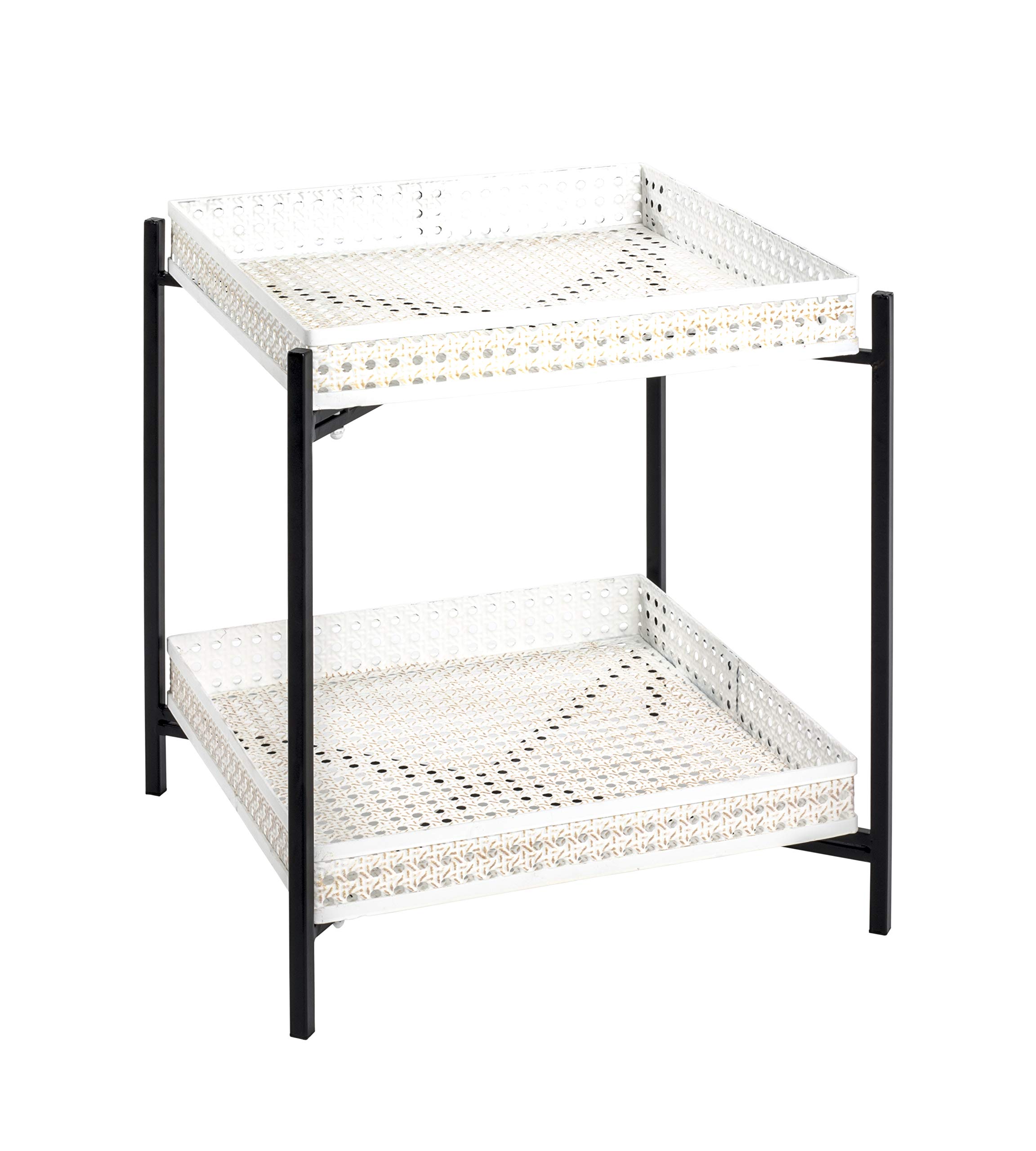 Mesa auxiliar HAKU de metal mesa de centro pequeña crema y negra cuadrada de 42x50x42 cm