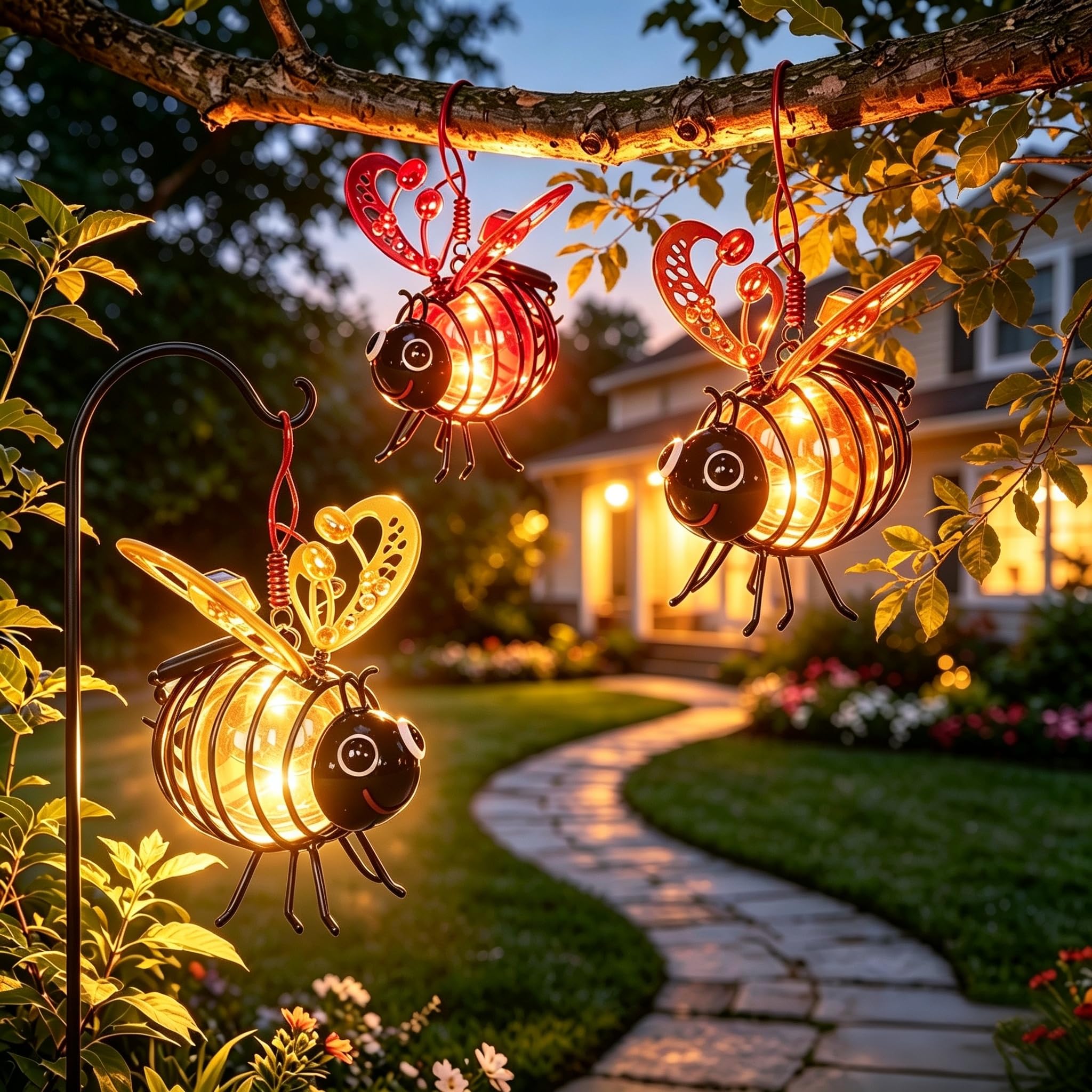 Hanging Bee Solar Lights, 3Pcs Outdoor Garden Solar Powered Lantern