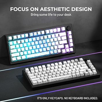 x XVX Shine Through Keycaps w/IMD Tech, Özel Örümcek Web Keycaps 60 75 Yüzde 100, Beyaz Tuş Takımı Satırları Arkadan Aydınlatmalı, OEM Profil Tuş Kapağı, Klavyeler için Yan Baskılı Klavye Keycaps