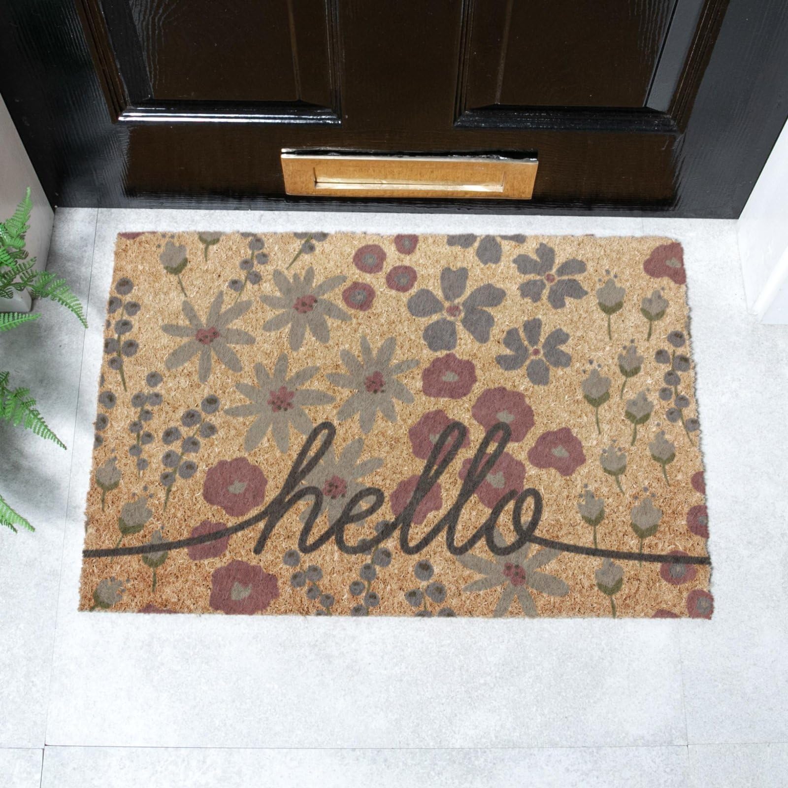 Artsy Mats Hello Scribbly Floral Coir Doormat (60 x 40cm)