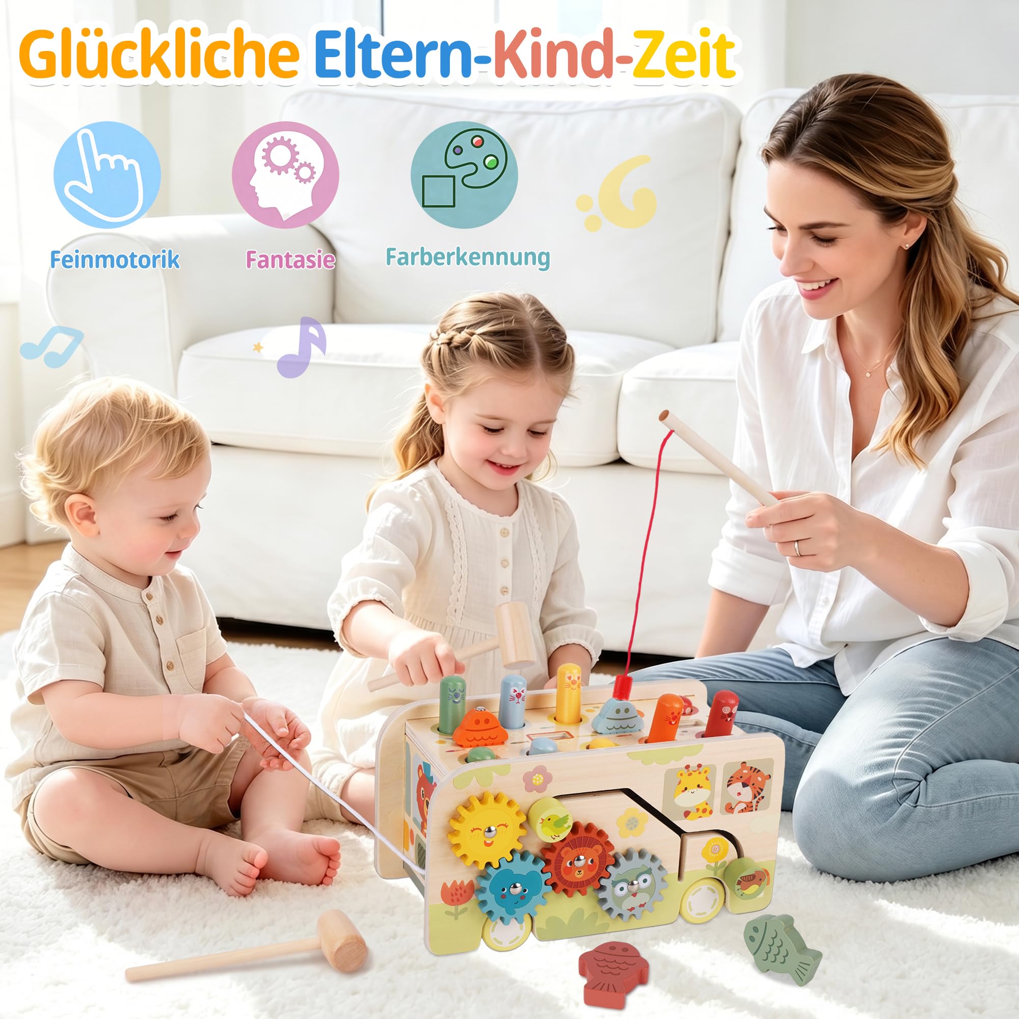 Baby Spielzeug ab 1 2 3 Jahre, Montessori Spielzeug ab 1 Jahr, Music Kinderspielzeug Xylophon, Magnet Angelspiel, Hammerspiel Motorikspielzeug, Holzspielzeug Geschenk Mädchen Junge Kind 1 2 3 Jahre