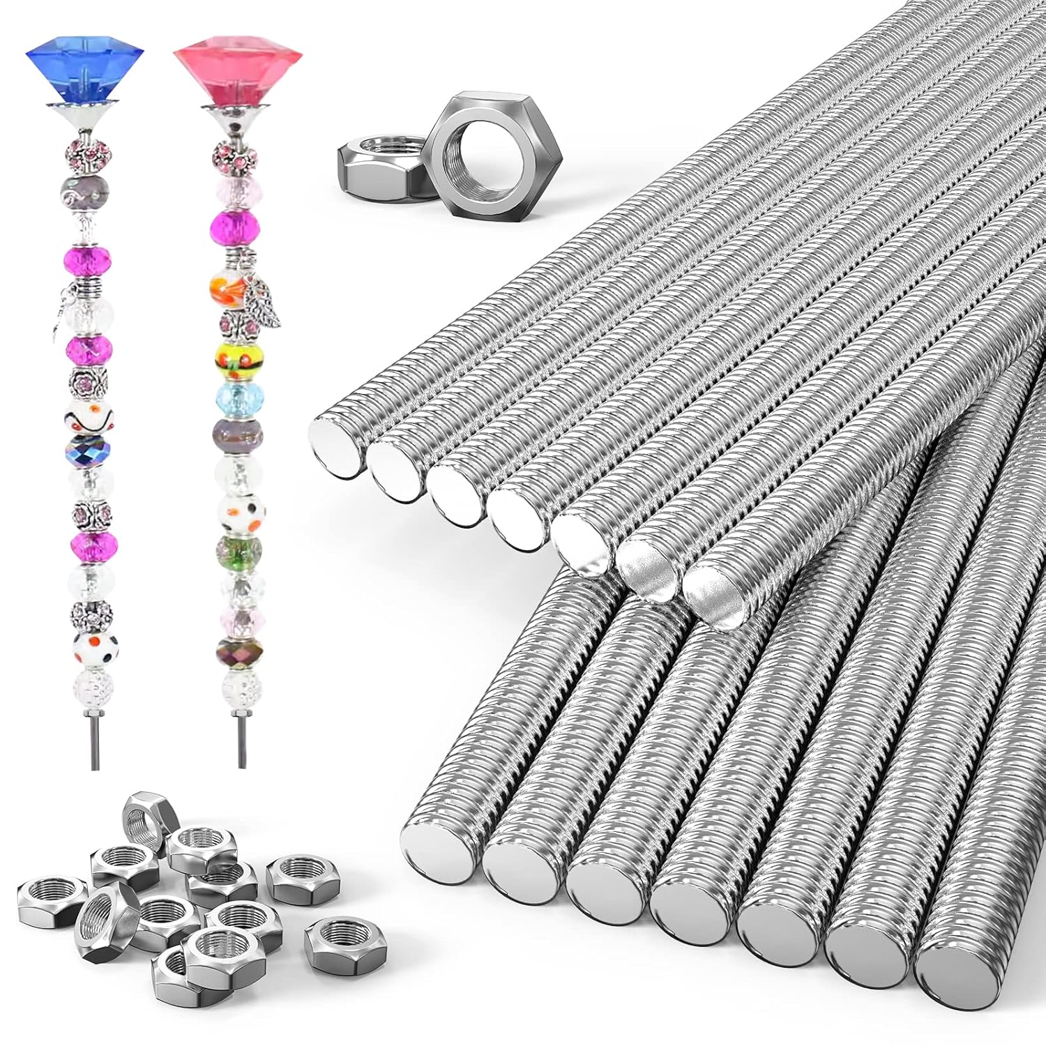 28Pack 8/32 Threaded Rods, 14Pcs 12 Inch DIY Beaded Garden