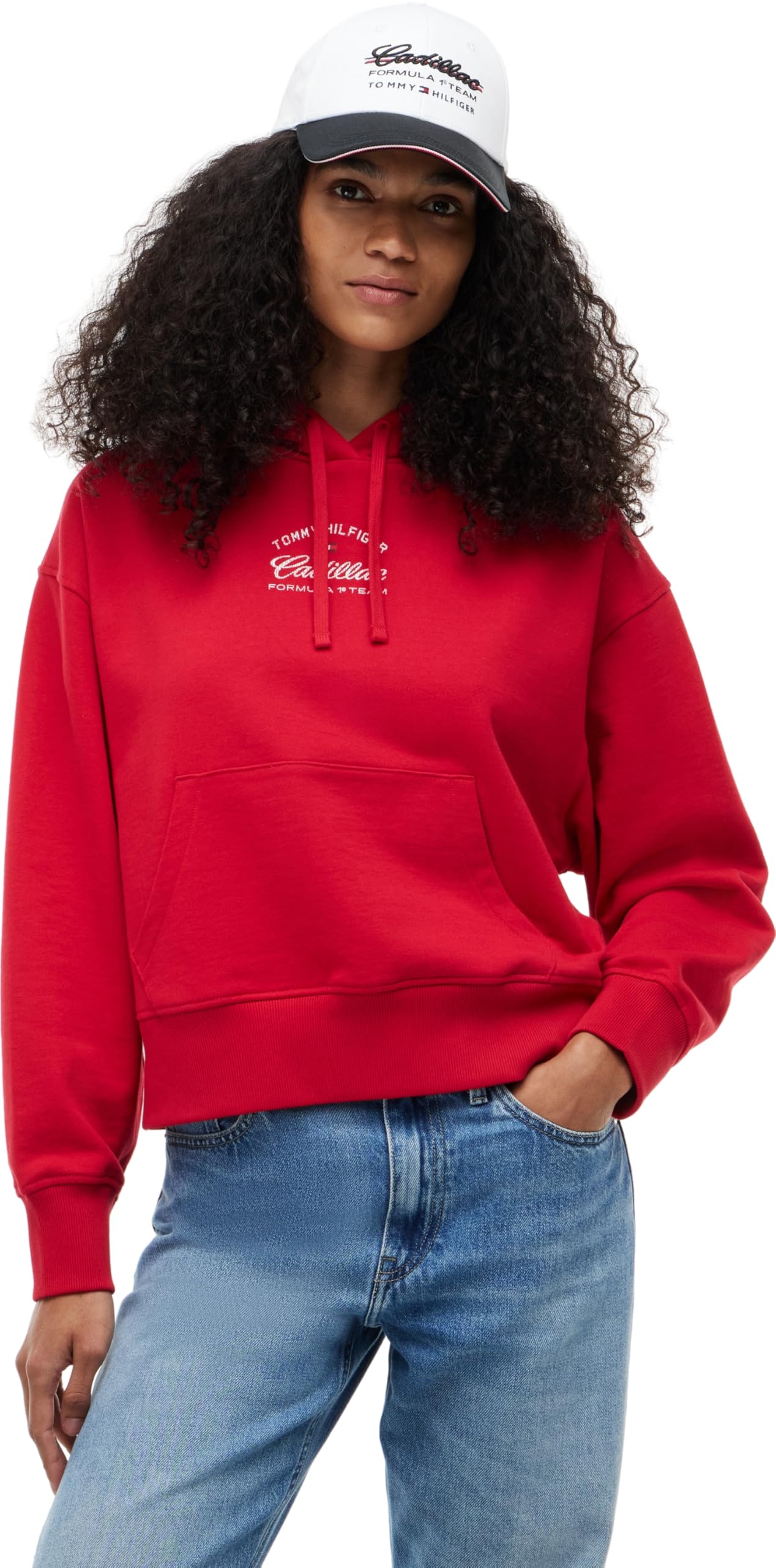 Tommy Hilfiger Women’s Hoodie TH X Cadillac F1 Boxy Varsity with Back Print, Red (Red), S