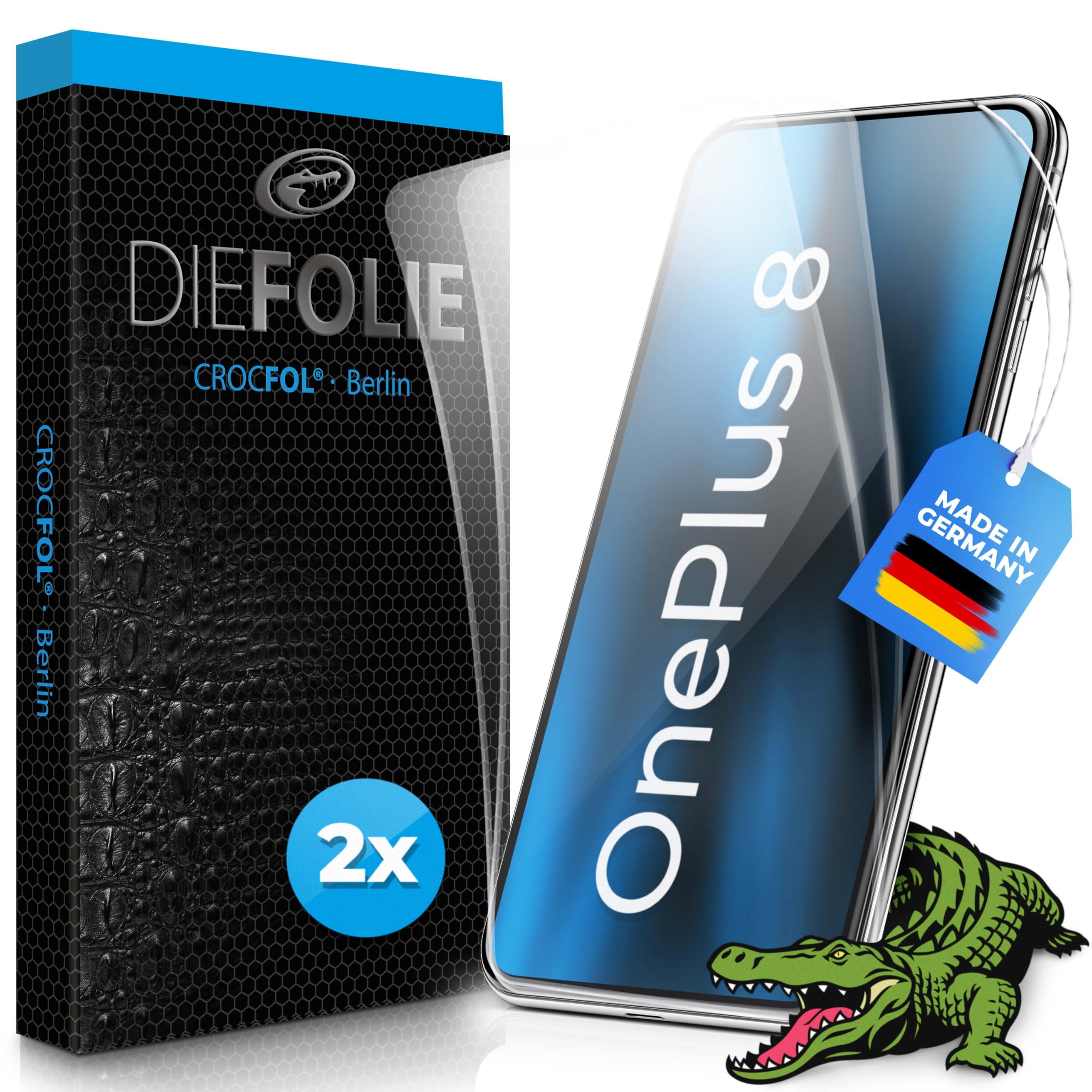 Crocfol, pellicola protettiva per display del vincitore del test [2 pezzi] compatibile con OnePlus 8 T-, autoriparante Premium 5D a lunga durata, con