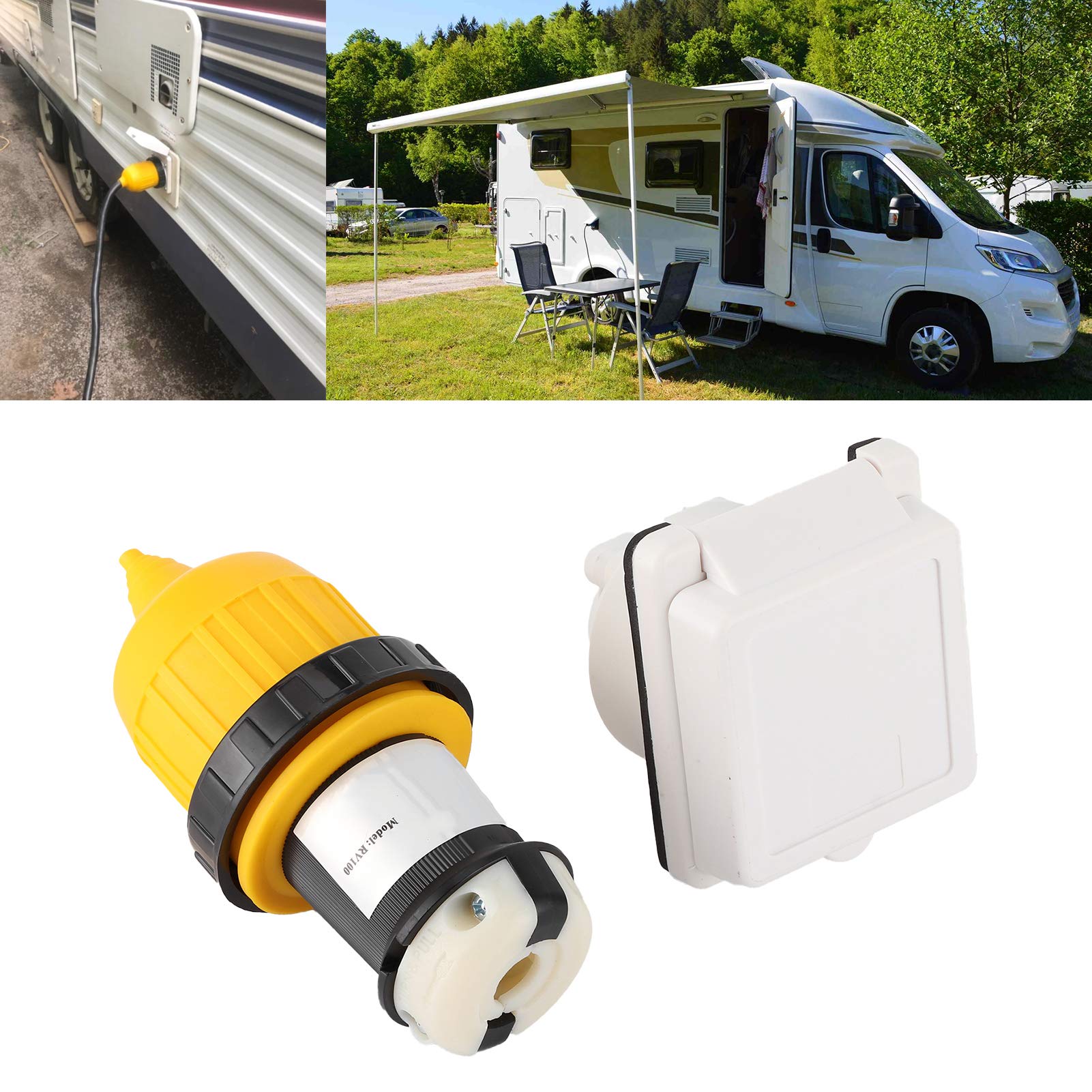 Akozon RV Power Inlet Kit, 3pz 30 AMP RV Power Inlet Set RV Cavo Terminale Connettore Lock Spina USA con Copertura Impermeabile per Barche RV