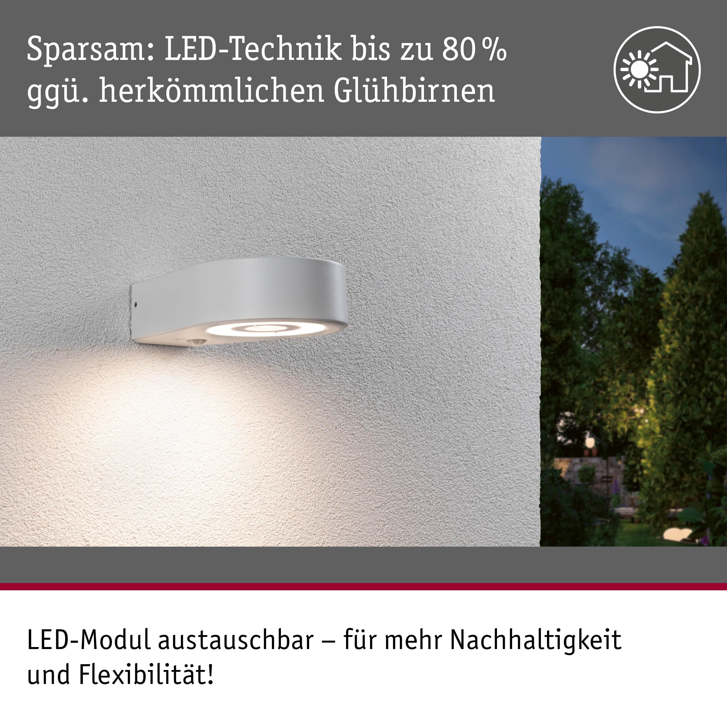 Paulmann 94867 LED Außenwandleuchte Silma Bewegungsmelder IP44 65x186mm 3000K 5,5 / 1x0,7W 600lm 230V Weiß Aluminium