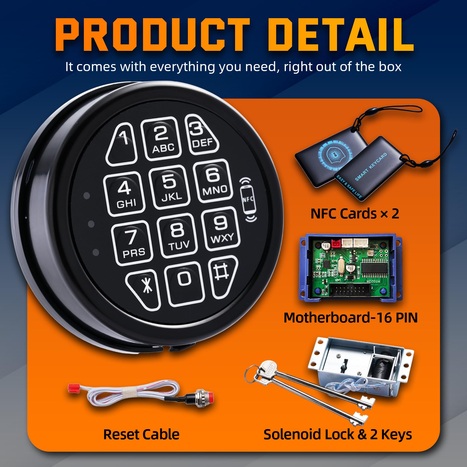 Elektronisches Safe Lock Ersatztastatur mit Magnetschloss & 2 Override-Tasten-NFC-Funktion (mit 2 NFC-Karten), programmierbarer Safe Keypad für schnellen sicheren Zugriff, passend für Safe Boxen