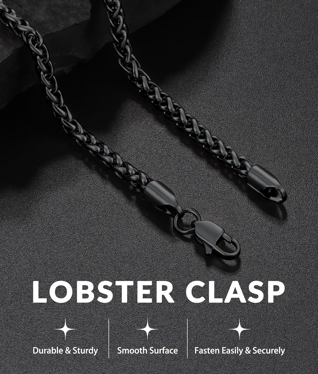 Jewlpire 4mm Wheat Chain Necklace for Men, Silver Tone/Black/14K Gold Plated Stainless Steel Necklace Chain, Mens Chains Necklaces 16 18 20 22 24 26 Inch - Image 4